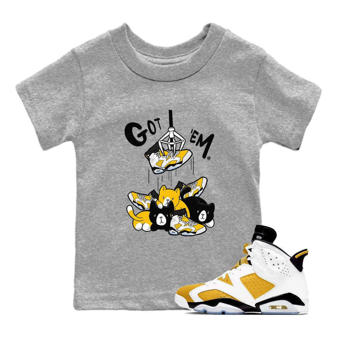 AJ6 Yellow Ochre shirt to match jordans Treasure Hunter sneaker match tee Air Jordan 6 Yellow Ochre SNRT Sneaker Tees baby toddler Heather Grey 1 cotton Shirt
