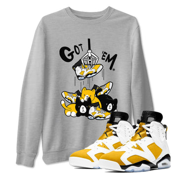 AJ6 Yellow Ochre shirt to match jordans Treasure Hunter sneaker match tee Air Jordan 6 Yellow Ochre SNRT Sneaker Tees unisex cotton Heather Grey 1 crew neck shirt
