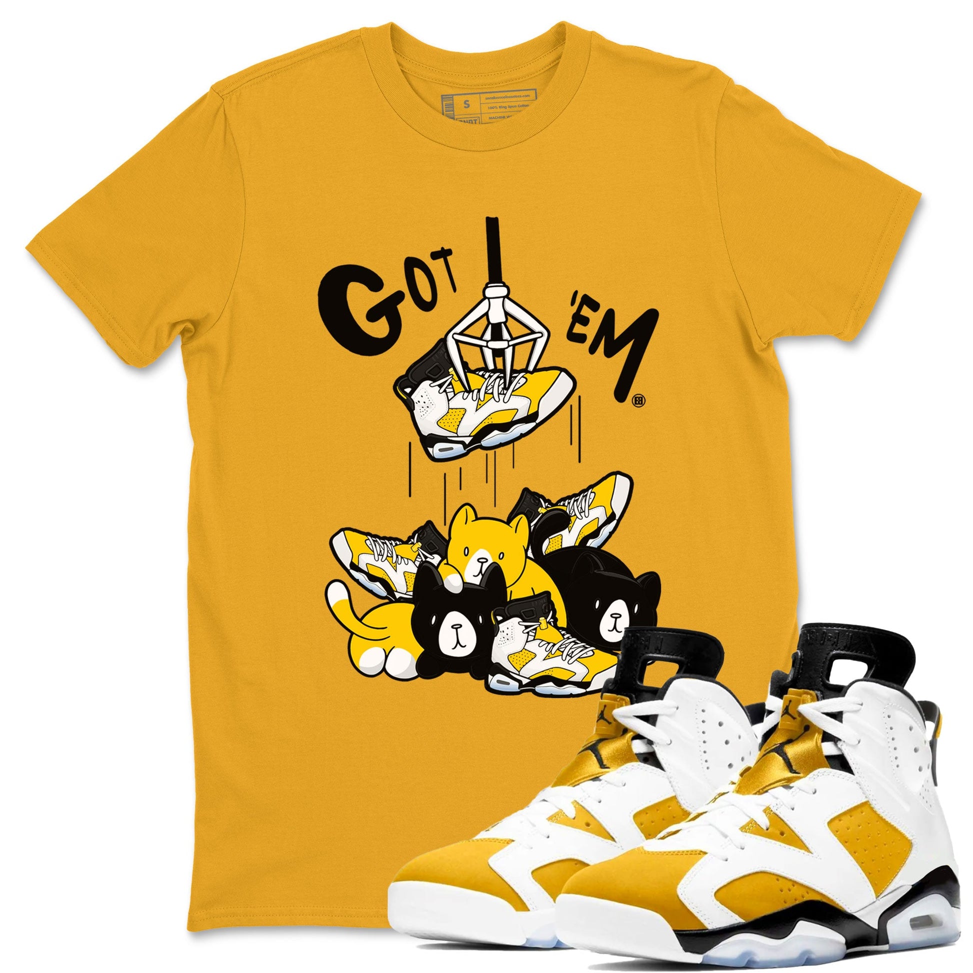 AJ6 Yellow Ochre shirt to match jordans Treasure Hunter sneaker match tee Air Jordan 6 Yellow Ochre SNRT Sneaker Tees unisex cotton Gold 1 crew neck shirt