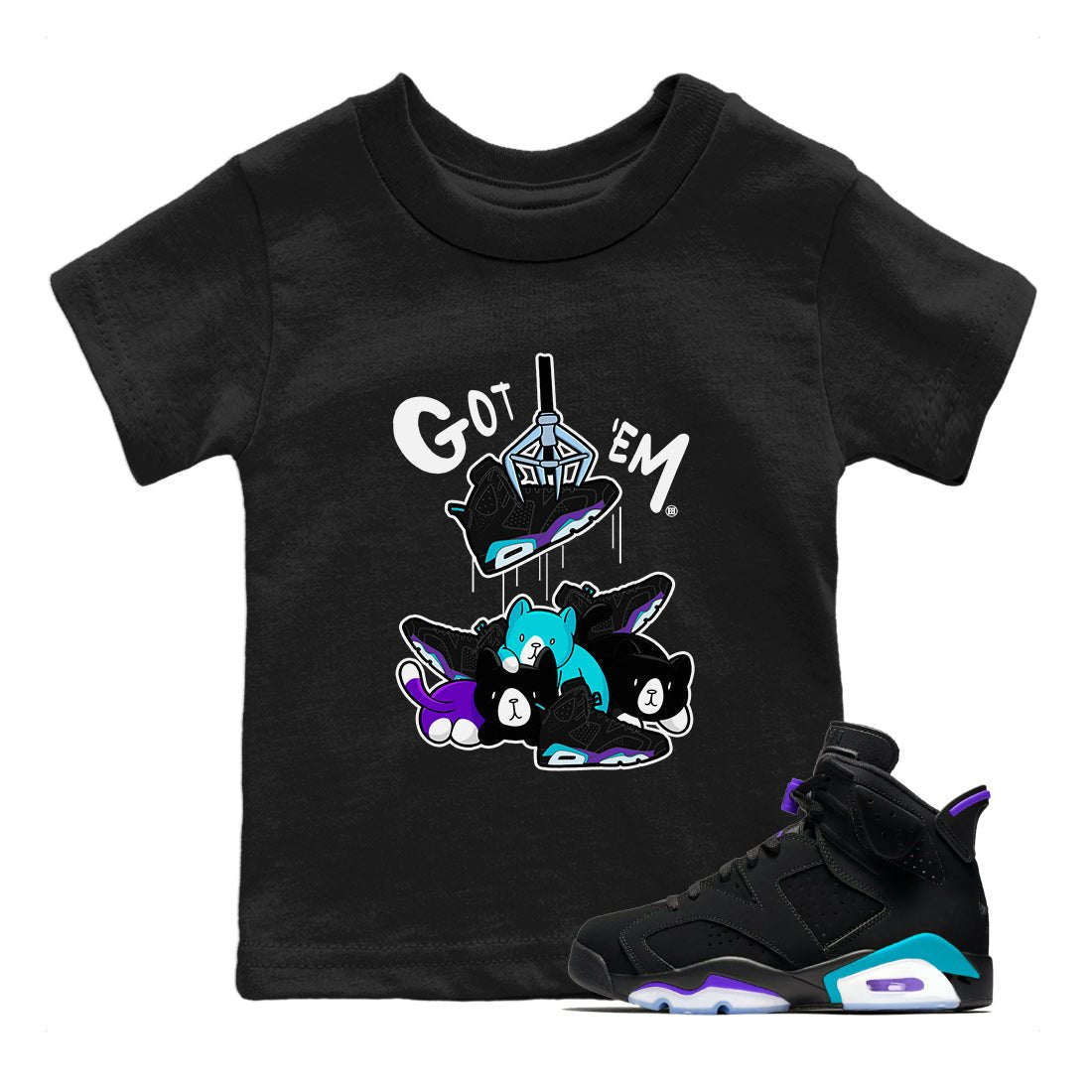 6s Aqua Sneaker Match Tees Treasure Hunter Sneaker Tees Air Jordan 6 Aqua Sneaker Release Tees Kids Shirts Black 1
