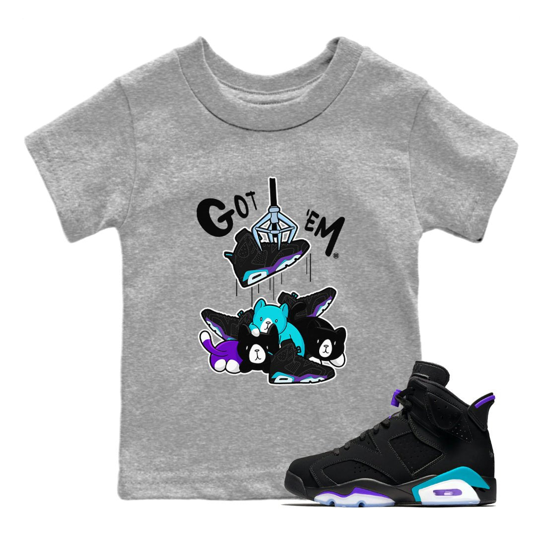 6s Aqua Sneaker Match Tees Treasure Hunter Sneaker Tees Air Jordan 6 Aqua Sneaker Release Tees Kids Shirts Heather Grey 1
