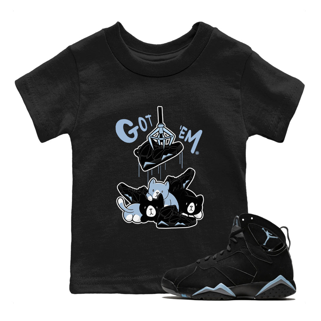 AJ7 Chambray Sneaker Match Tees Treasure Hunter Sneaker Tees Air Jordan 7 Chambray Sneaker Release Tees Kids Shirts Black 1