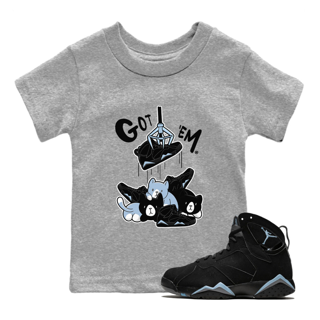 AJ7 Chambray Sneaker Match Tees Treasure Hunter Sneaker Tees Air Jordan 7 Chambray Sneaker Release Tees Kids Shirts Heather Grey 1