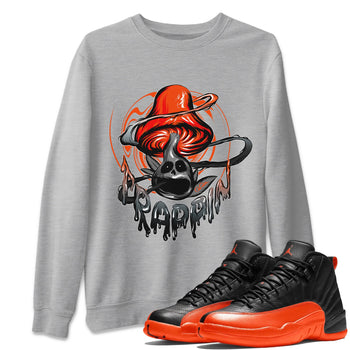 Air Jordan 12 Brilliant Orange Sneaker Match Tees Trippin Mushroom Sneaker Tees AJ12 Brilliant Orange Sneaker Release Tees Unisex Shirts Heather Grey 1