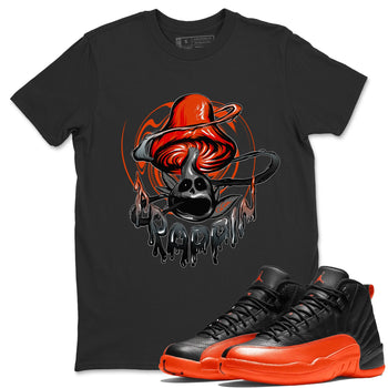 Air Jordan 12 Brilliant Orange Sneaker Match Tees Trippin Mushroom Sneaker Tees AJ12 Brilliant Orange Sneaker Release Tees Unisex Shirts Black 1