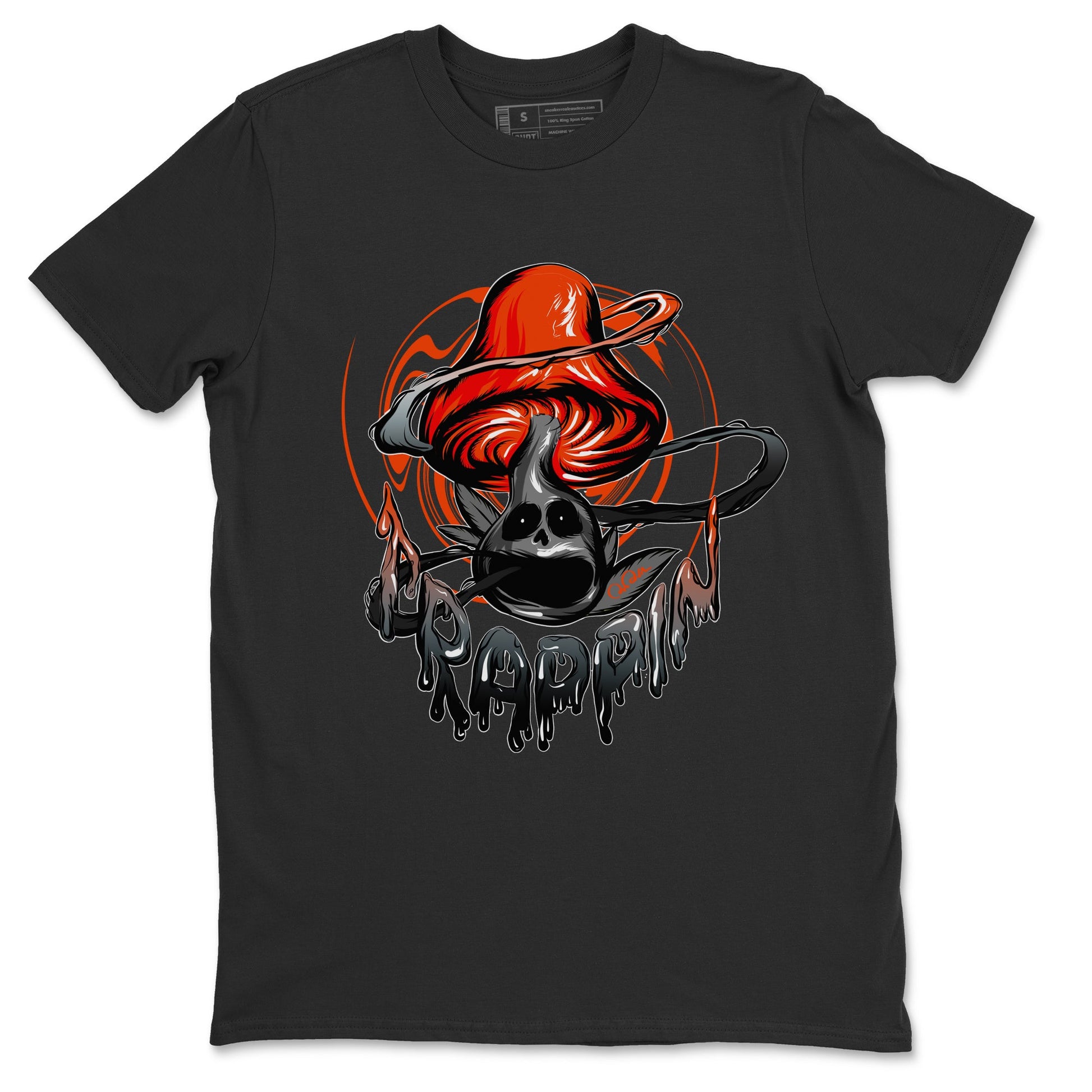 Air Jordan 12 Brilliant Orange Sneaker Match Tees Trippin Mushroom Sneaker Tees AJ12 Brilliant Orange Sneaker Release Tees Unisex Shirts Black 2