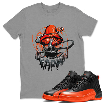 Air Jordan 12 Brilliant Orange Trippin Mushroom Crew Neck Sneaker Tees AJ12 Brilliant Orange Sneaker T-Shirts Size Chart