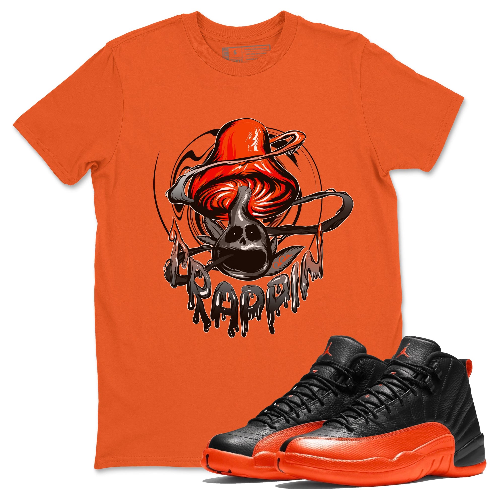 Air Jordan 12 Brilliant Orange Trippin Mushroom Crew Neck Sneaker Tees AJ12 Brilliant Orange Sneaker T-Shirts Washing and Care Tip