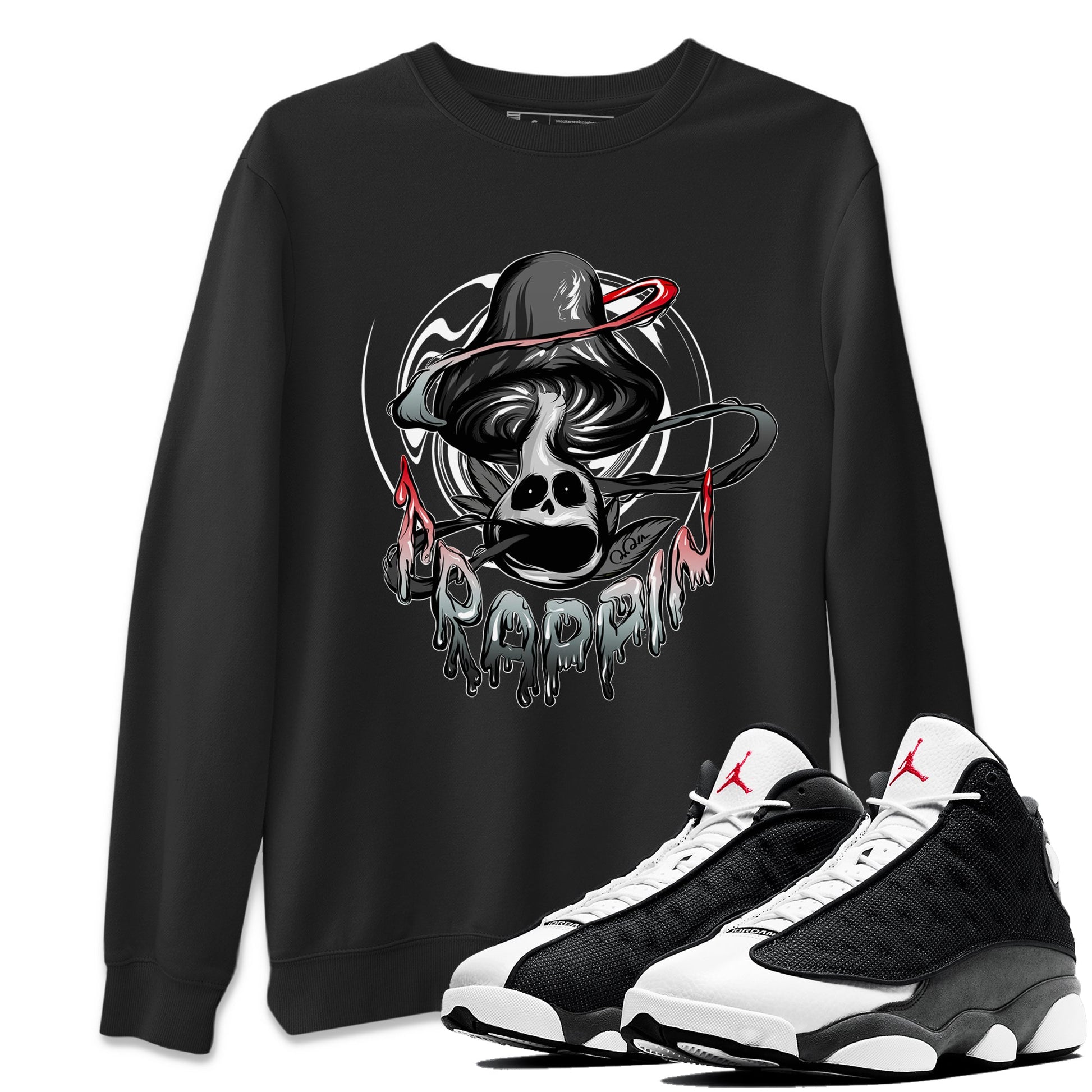 Air Jordan 13 Black Flint Sneaker Match Tees Trippin Mushroom Sneaker Tees AJ13 Retro Black Flint Sneaker Release Tees Unisex Shirts Black 1