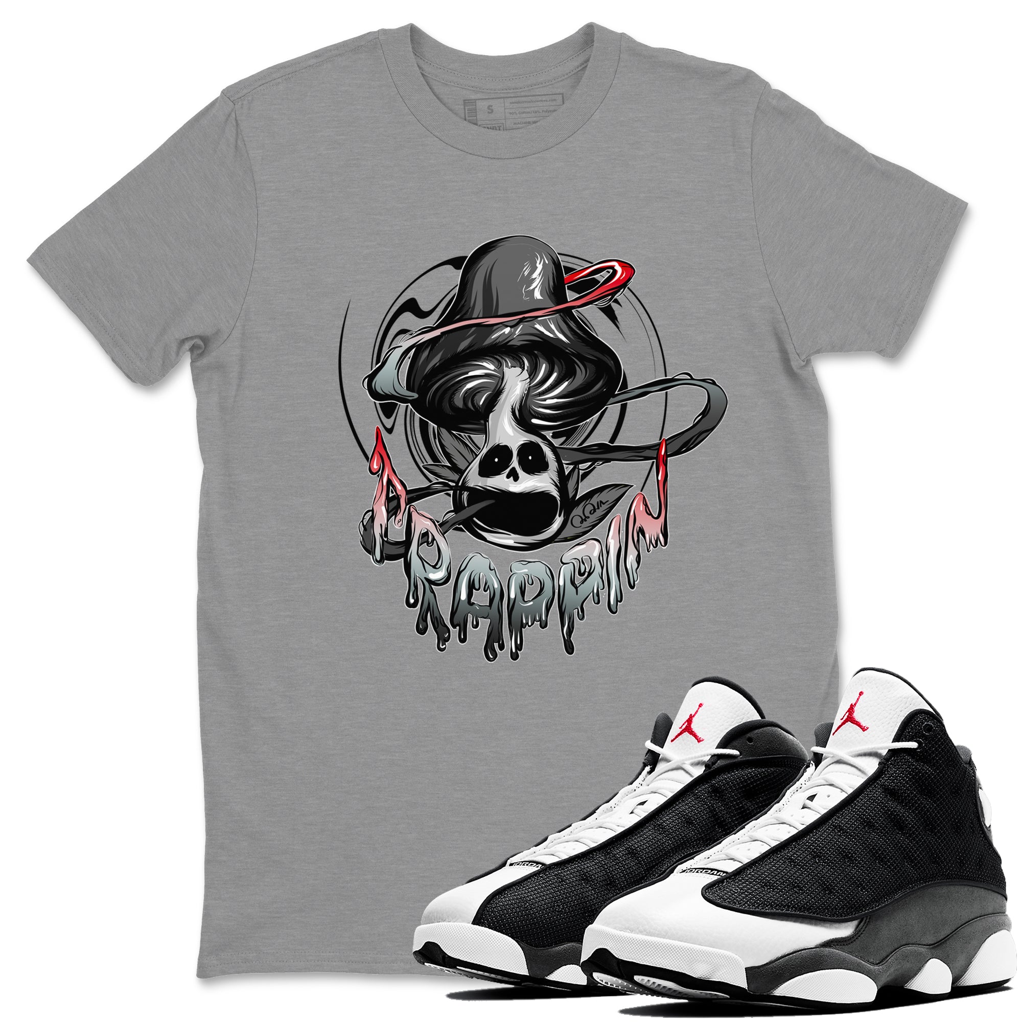 Air Jordan 13 Black Flint Sneaker Match Tees Trippin Mushroom Sneaker Tees AJ13 Retro Black Flint Sneaker Release Tees Unisex Shirts Heather Grey 1