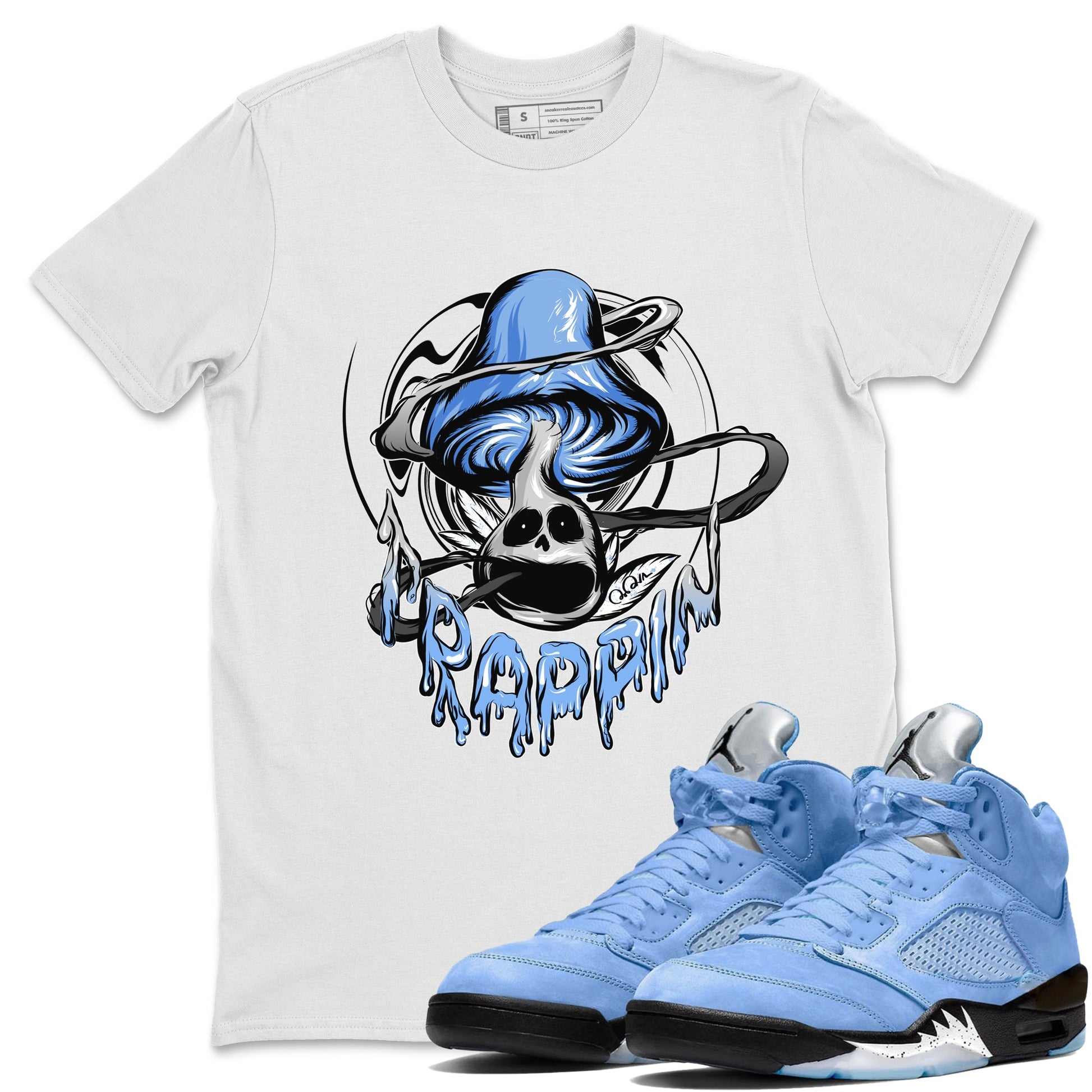 Jordan 5 UNC Jordan Shirts Trippin Mushroom Sneaker Tees AJ5 UNC SNRT Sneaker Tees Unisex Shirts White 1
