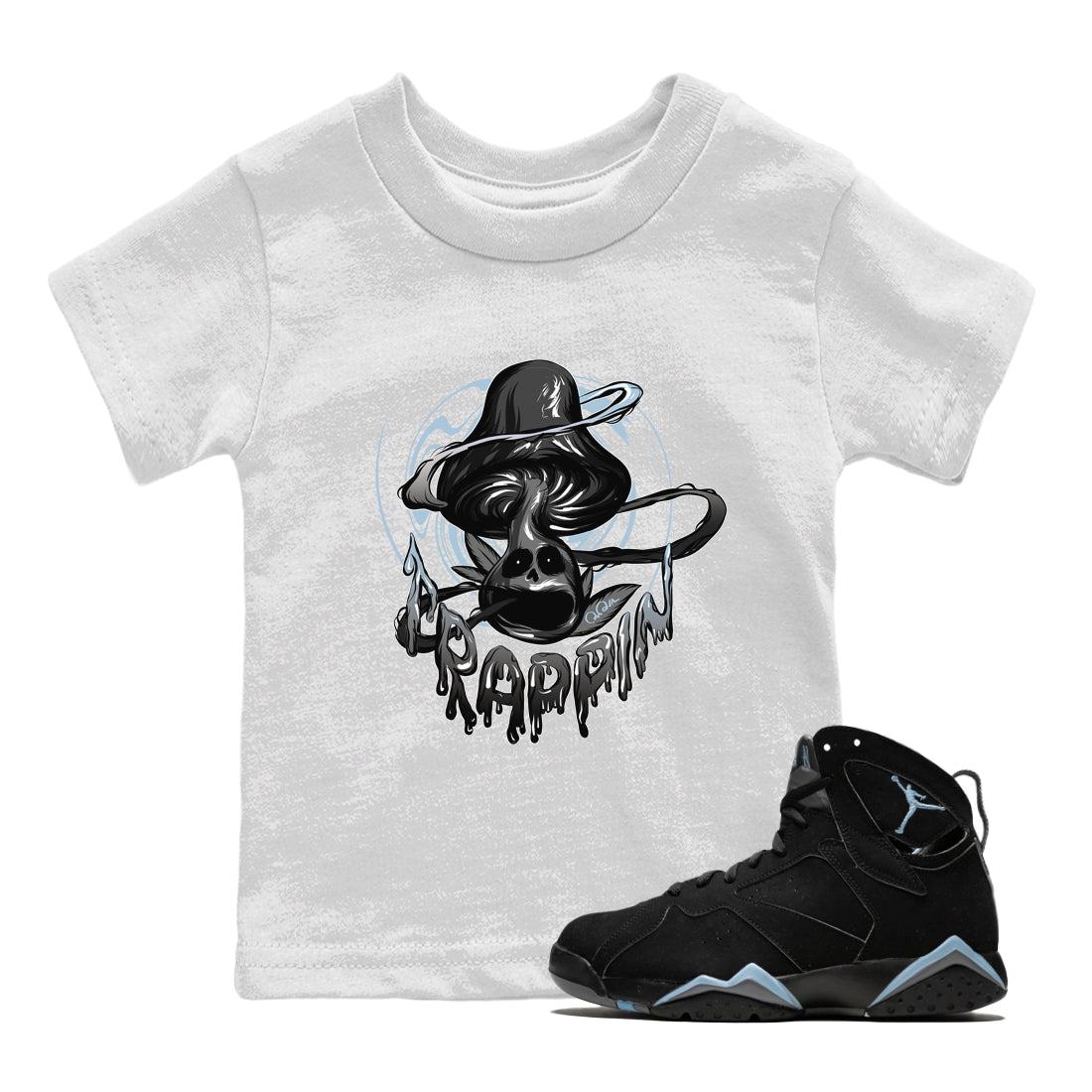 Air Jordan 7 Chambray Sneaker Match Tees Trippin Mushroom Sneaker Tees AJ7 Chambray Sneaker Release Tees Kids Shirts White 1