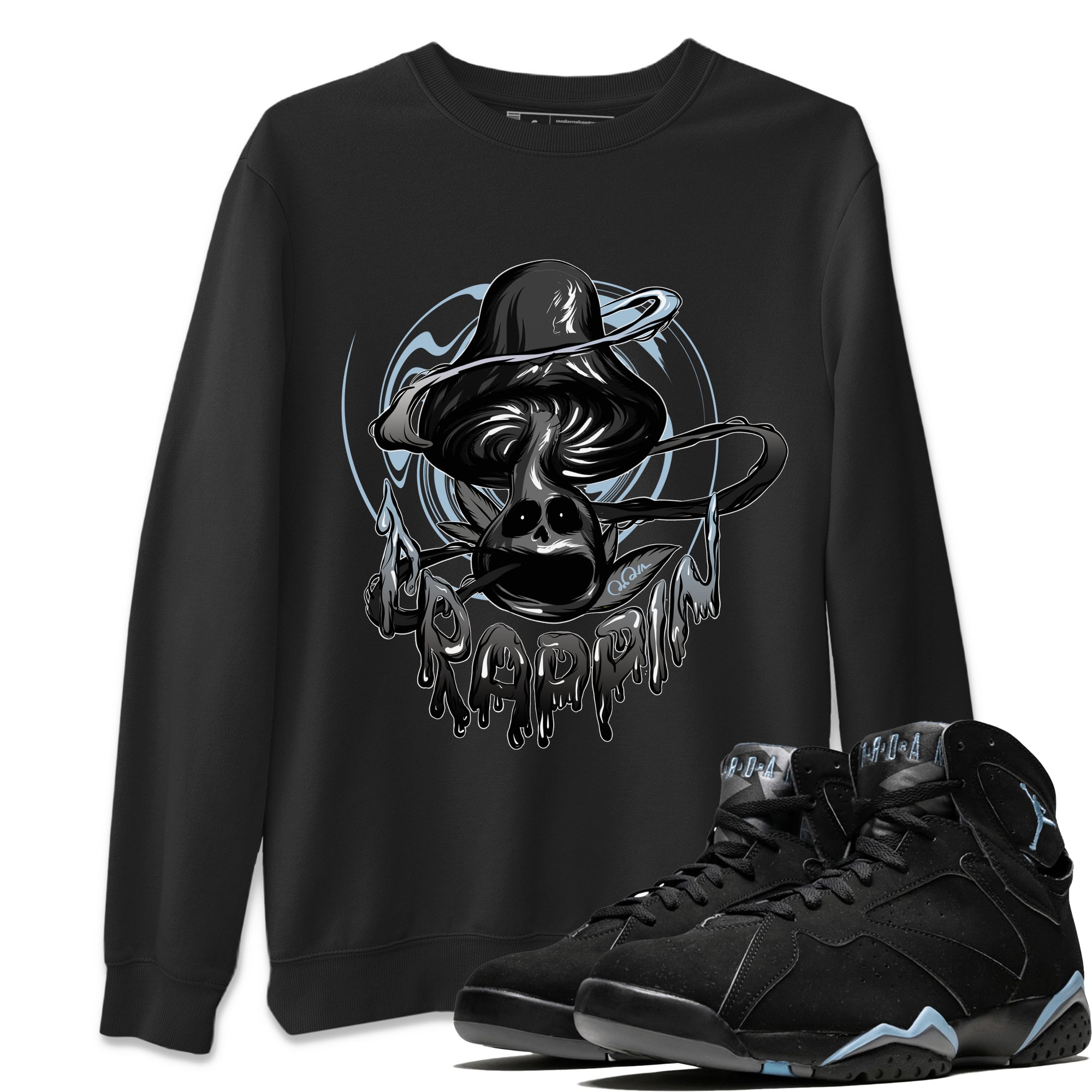 Air Jordan 7 Chambray Sneaker Match Tees Trippin Mushroom Sneaker Tees AJ7 Chambray Sneaker Release Tees Unisex Shirts Black 1