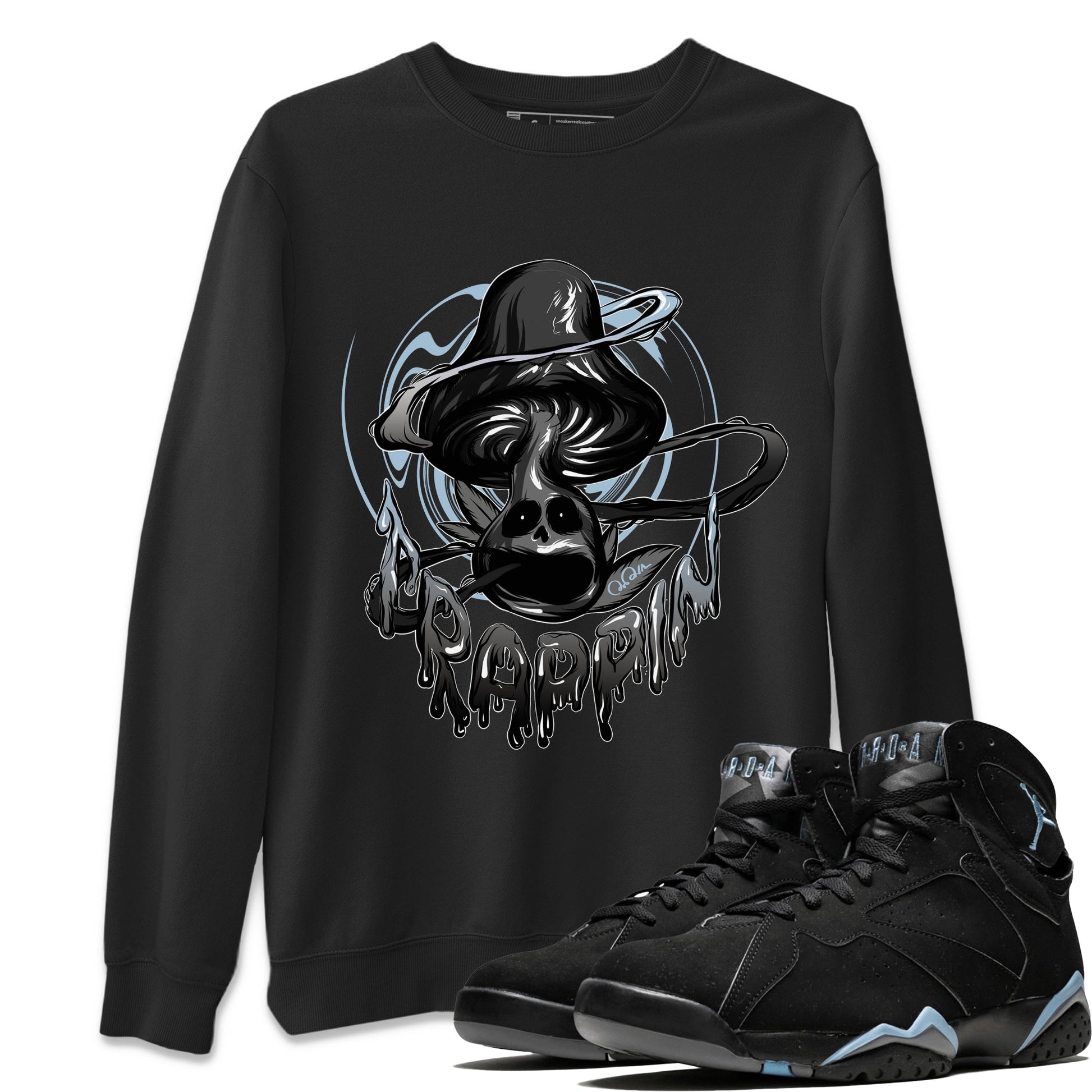 Air Jordan 7 Chambray Sneaker Match Tees Trippin Mushroom Sneaker Tees AJ7 Chambray Sneaker Release Tees Unisex Shirts Black 1