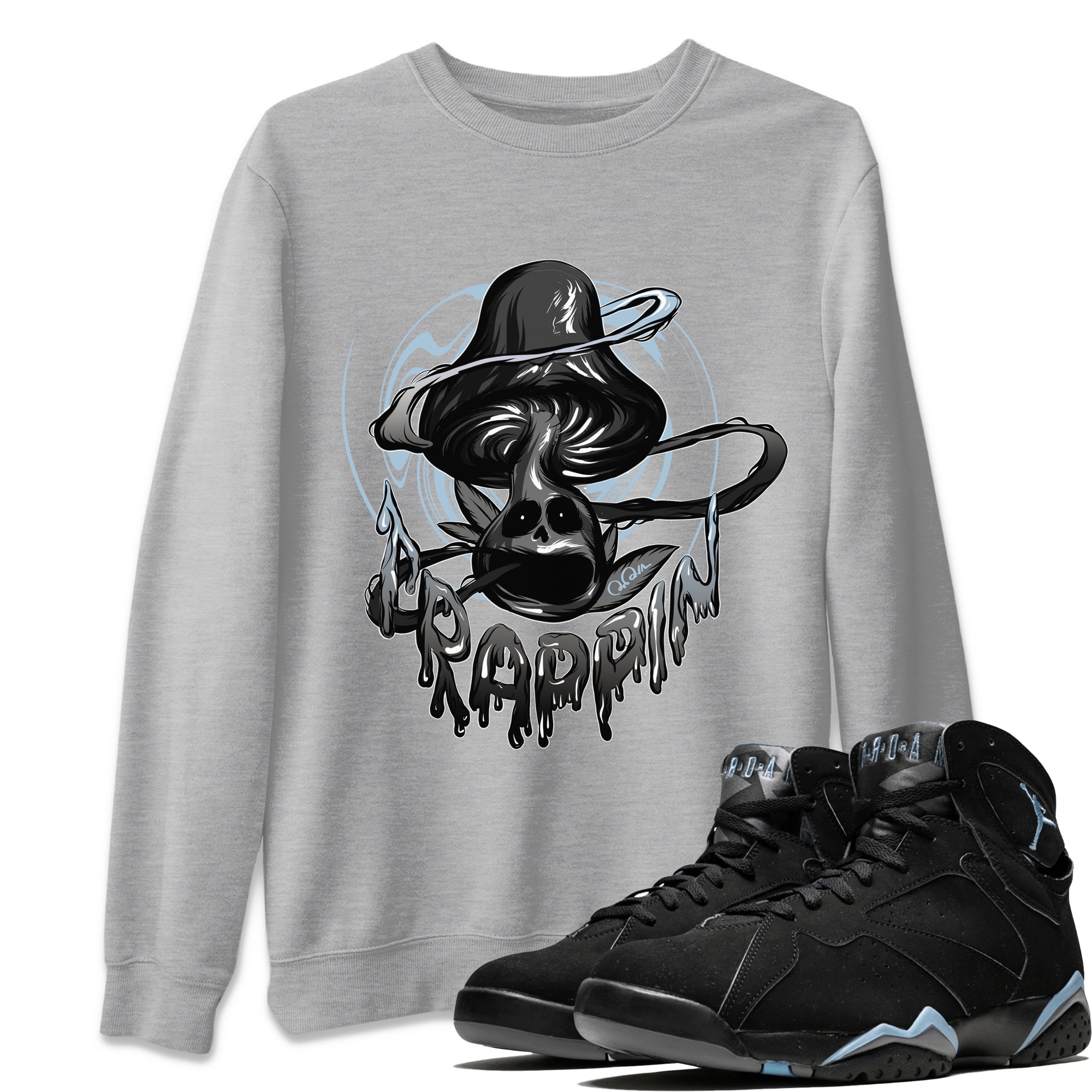 Air Jordan 7 Chambray Sneaker Match Tees Trippin Mushroom Sneaker Tees AJ7 Chambray Sneaker Release Tees Unisex Shirts Heather Grey 1
