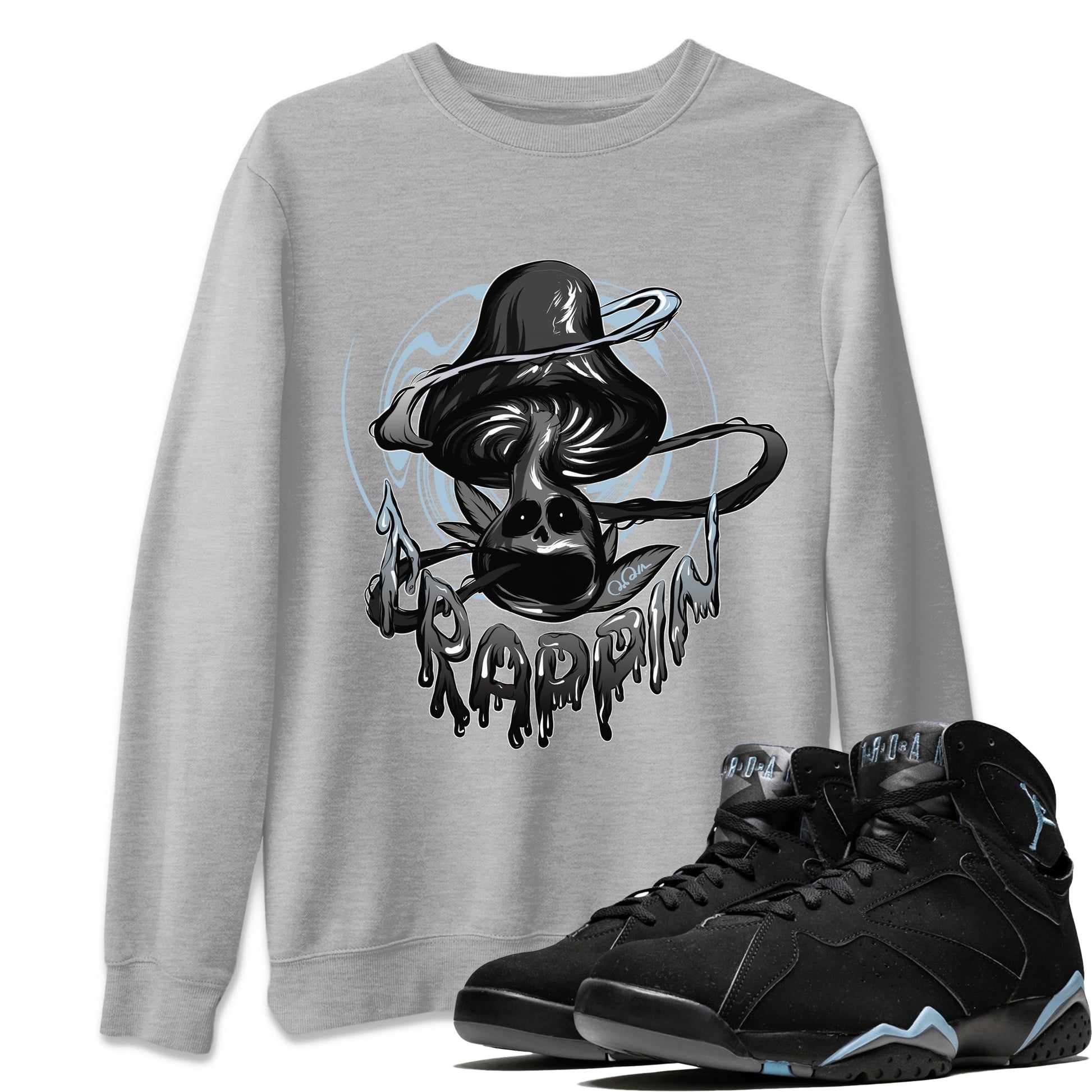 Air Jordan 7 Chambray Sneaker Match Tees Trippin Mushroom Sneaker Tees AJ7 Chambray Sneaker Release Tees Unisex Shirts Heather Grey 1