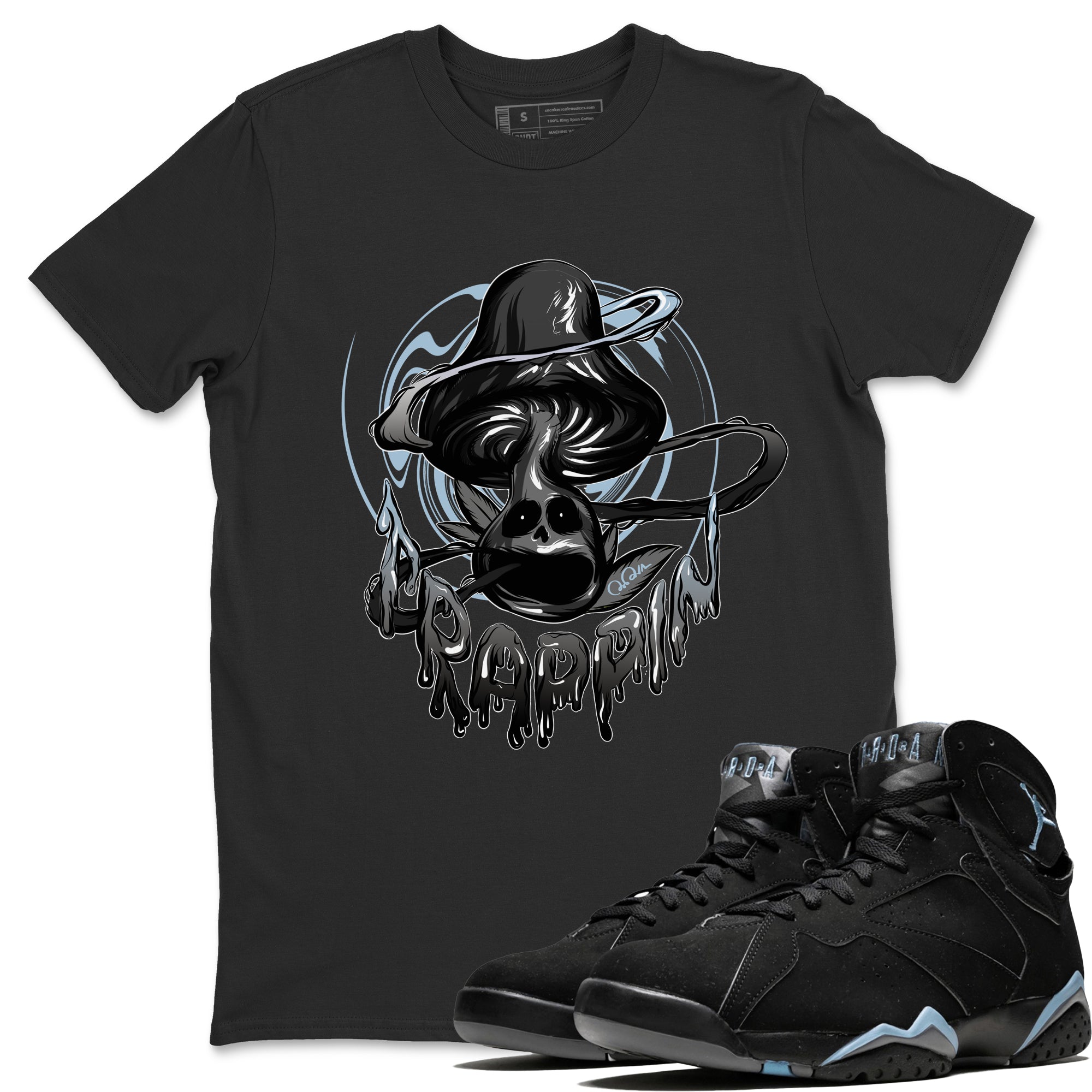 Air Jordan 7 Chambray Sneaker Match Tees Trippin Mushroom Sneaker Tees AJ7 Chambray Sneaker Release Tees Unisex Shirts Black 1