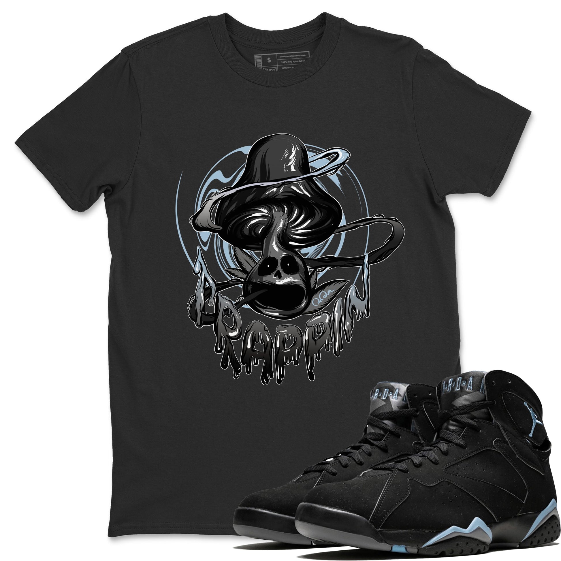 Air Jordan 7 Chambray Sneaker Match Tees Trippin Mushroom Sneaker Tees AJ7 Chambray Sneaker Release Tees Unisex Shirts Black 1