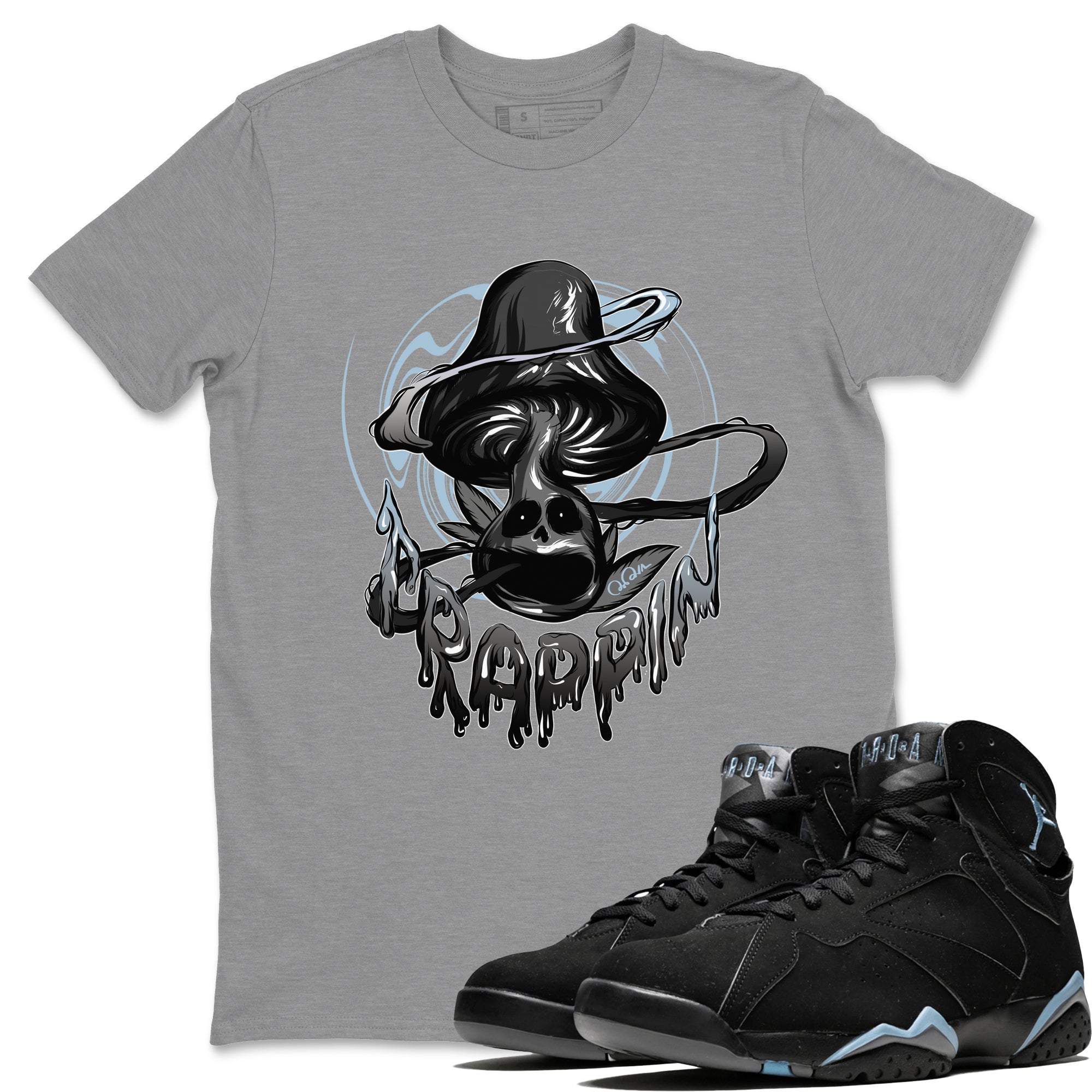 Air Jordan 7 Chambray Sneaker Match Tees Trippin Mushroom Sneaker Tees AJ7 Chambray Sneaker Release Tees Unisex Shirts Heather Grey 1