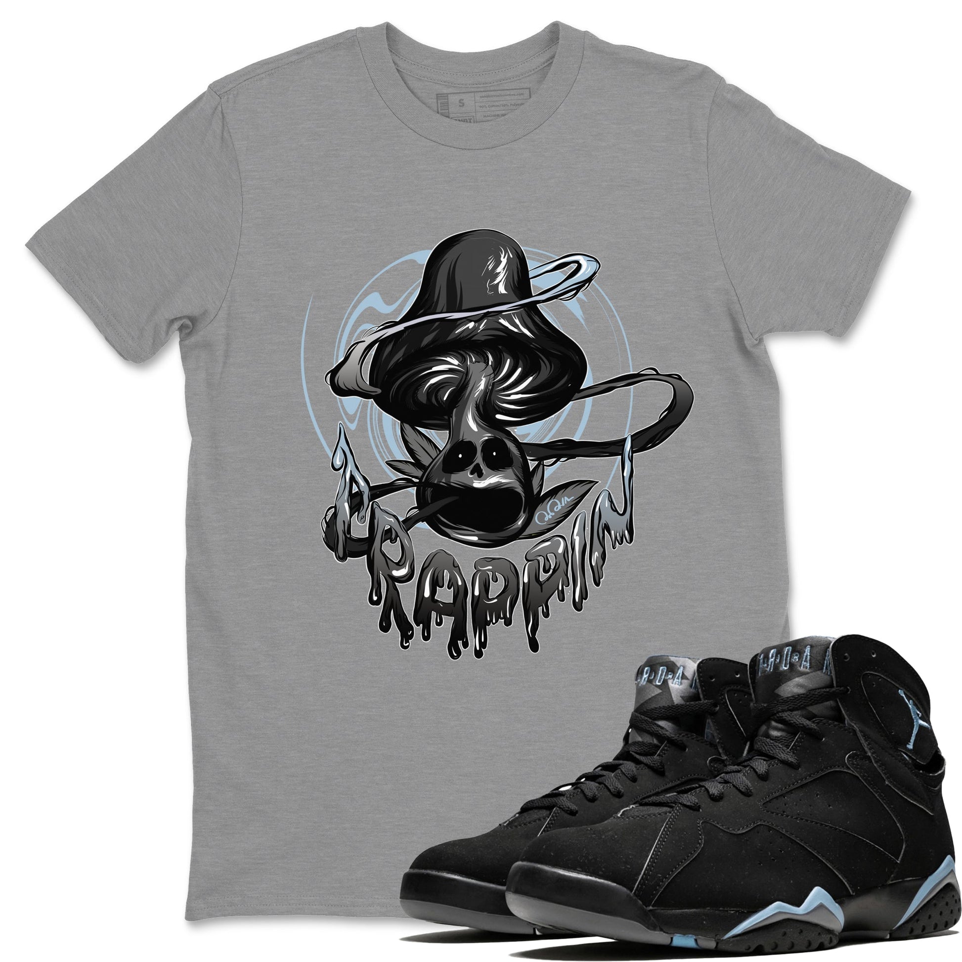 Air Jordan 7 Chambray Sneaker Match Tees Trippin Mushroom Sneaker Tees AJ7 Chambray Sneaker Release Tees Unisex Shirts Heather Grey 1