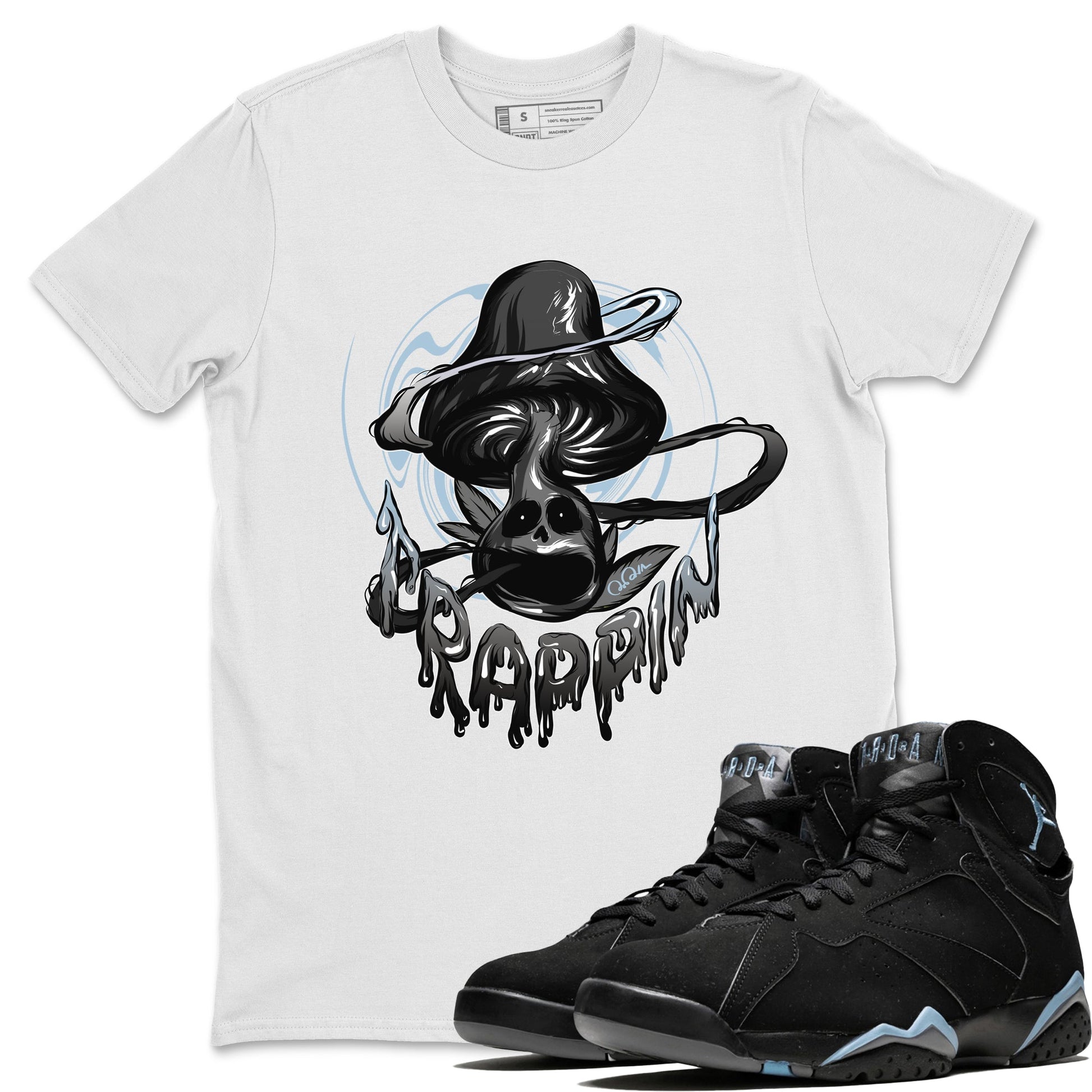 Air Jordan 7 Chambray Sneaker Match Tees Trippin Mushroom Sneaker Tees AJ7 Chambray Sneaker Release Tees Unisex Shirts White 1