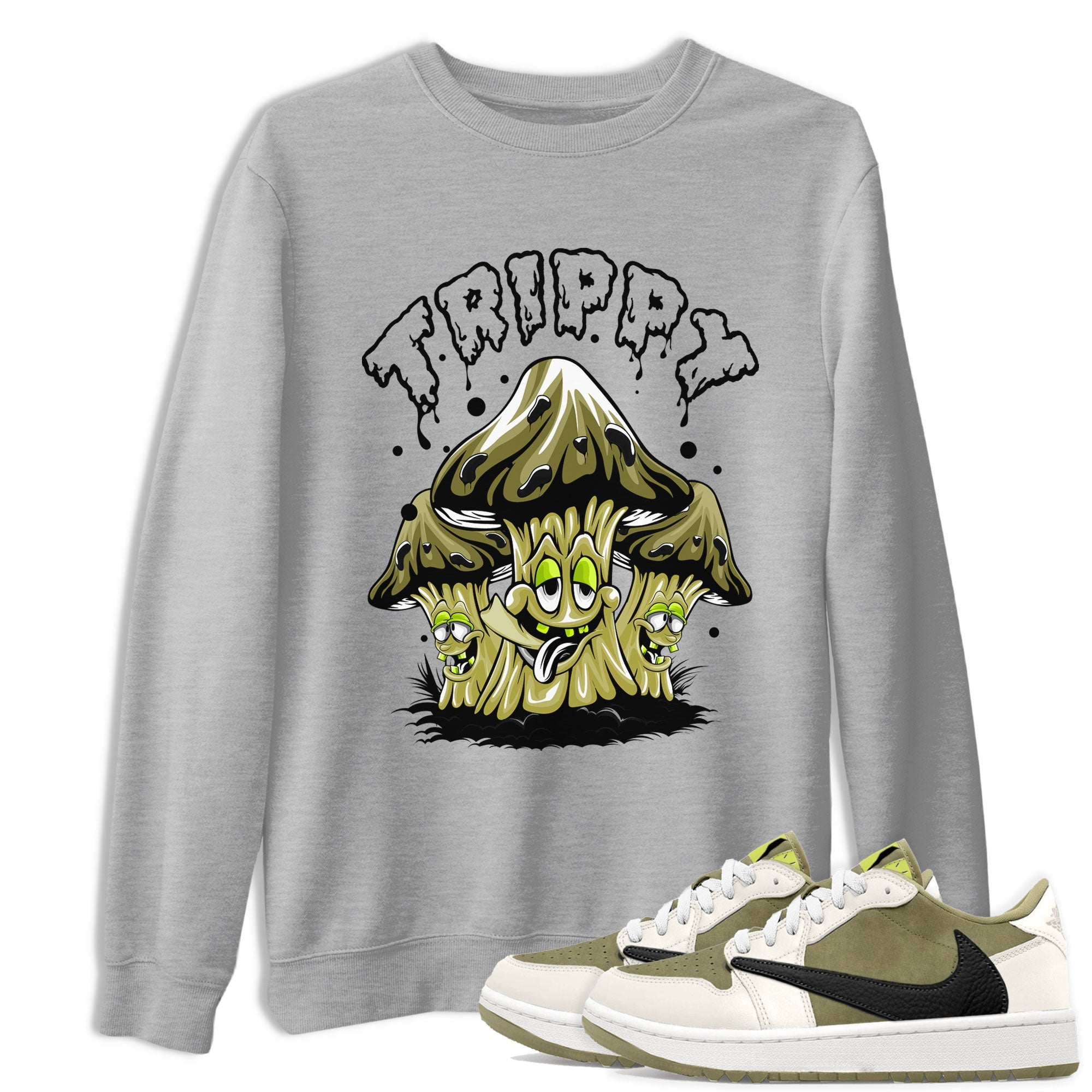 Air Jordan 1 Low X Travis Scott Golf X Olive shirt to match jordans Trippy sneaker tees Air Jordan 1 Travis Scott Golf Olive SNRT Sneaker Release Tees Unisex Heather Grey 1 T-Shirt