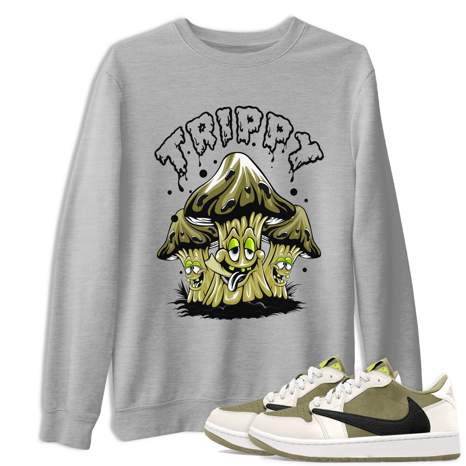 Air Jordan 1 Low X Travis Scott Golf X Olive shirt to match jordans Trippy sneaker tees Air Jordan 1 Travis Scott Golf Olive SNRT Sneaker Release Tees Unisex Heather Grey 1 T-Shirt