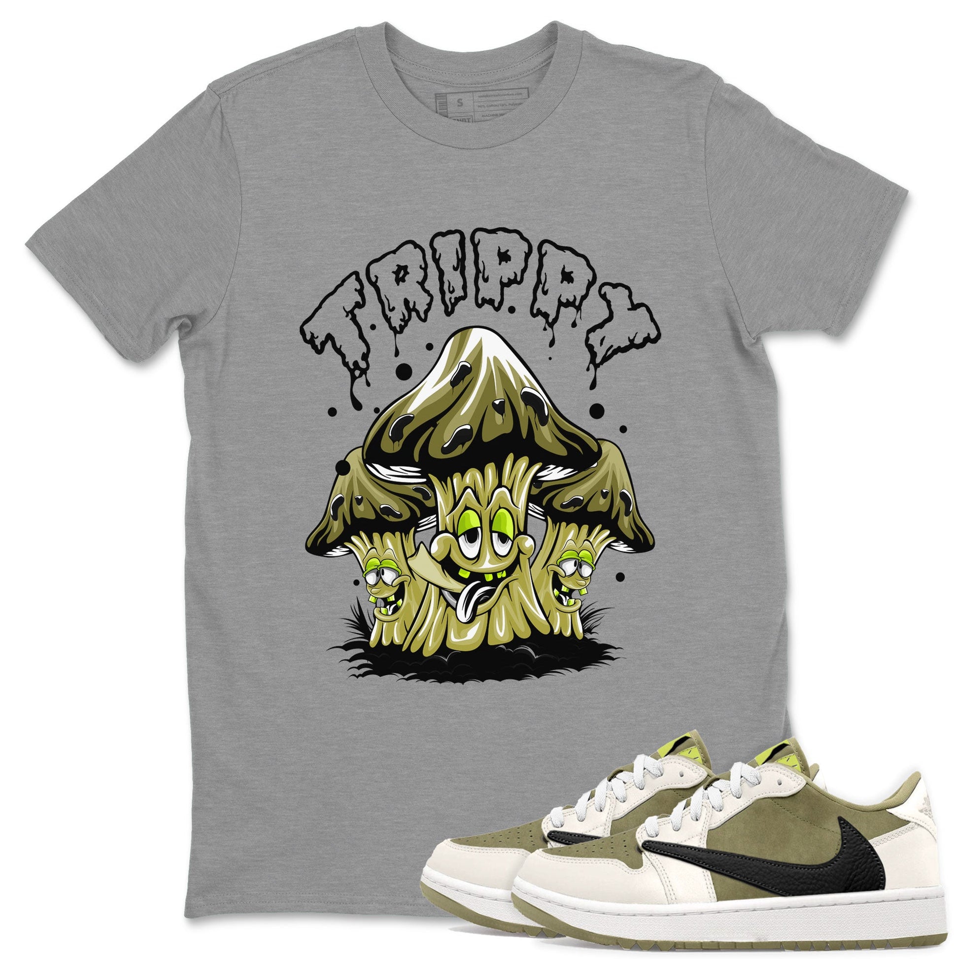 Air Jordan 1 Low X Travis Scott Golf X Olive shirt to match jordans Trippy sneaker tees Air Jordan 1 Travis Scott Golf Olive SNRT Sneaker Release Tees Unisex Heather Grey 1 T-Shirt
