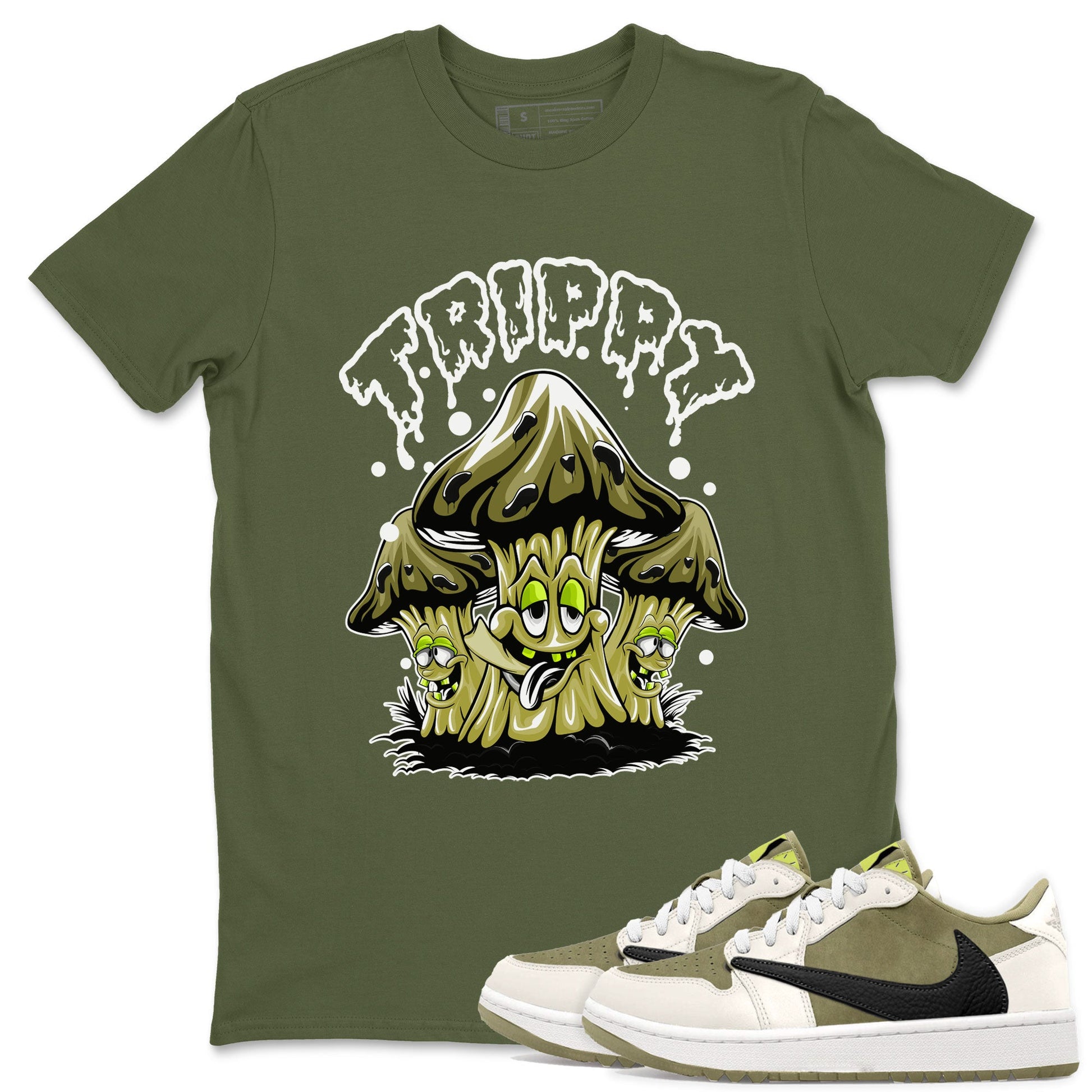 Air Jordan 1 Low X Travis Scott Golf X Olive shirt to match jordans Trippy sneaker tees Air Jordan 1 Travis Scott Golf Olive SNRT Sneaker Release Tees Unisex Military Green 1 T-Shirt