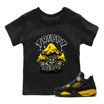 Air Jordan 4 Thunder Sneaker Match Tees Trippy Sneaker Tees Air Jordan 4 Retro Thunder Tee Kids Shirts Black 1