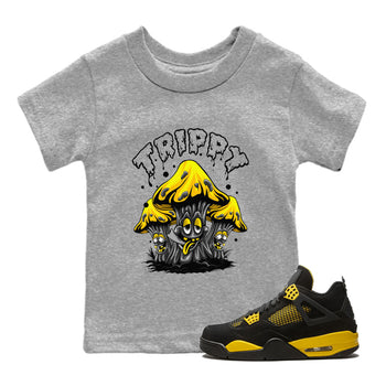 Air Jordan 4 Thunder Sneaker Match Tees Trippy Sneaker Tees Air Jordan 4 Retro Thunder Tee Kids Shirts Heather Grey 1