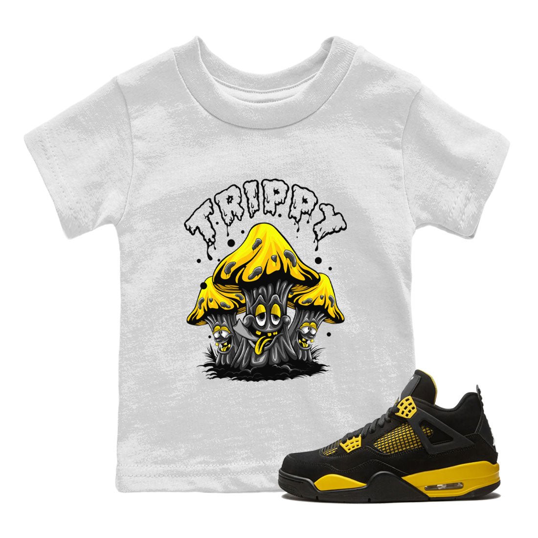 Air Jordan 4 Thunder Sneaker Match Tees Trippy Sneaker Tees Air Jordan 4 Retro Thunder Tee Kids Shirts White 1