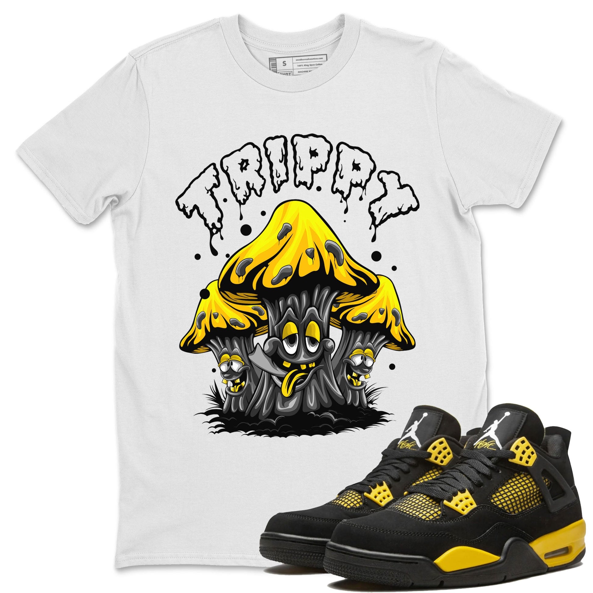 Air Jordan 4 Thunder Sneaker Match Tees Trippy Sneaker Tees Air Jordan 4 Retro Thunder Tee Unisex Shirts White 1