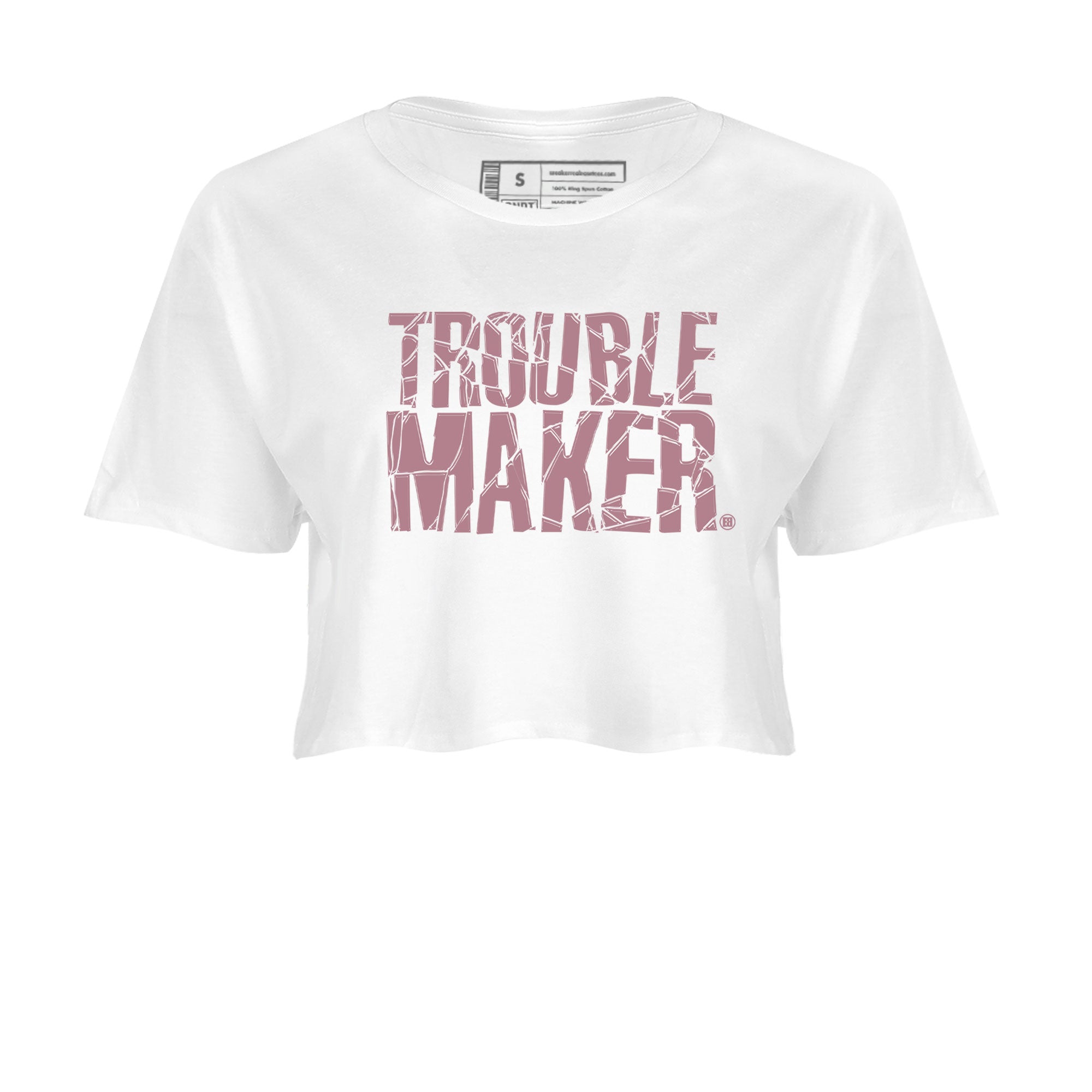 Air Jordan 1 Mauve shirt to match jordans Trouble Maker sneaker tees 1s High OG Mauve SNRT Sneaker Tees White 2 Crop T-Shirt