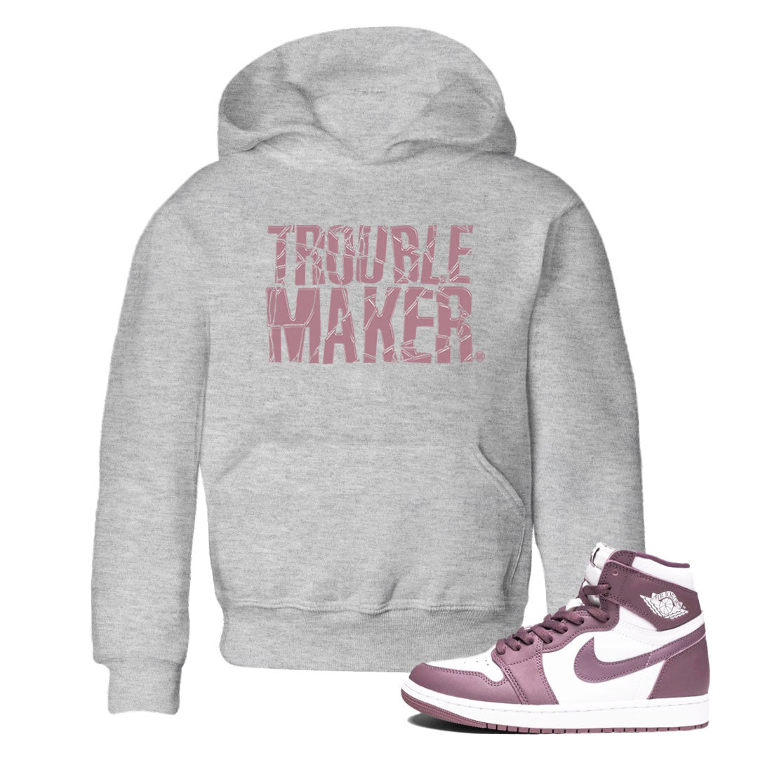 Air Jordan 1 Mauve shirt to match jordans Trouble Maker sneaker tees 1s High OG Mauve SNRT Sneaker Tees Baby Toddler Heather Grey 1 T-Shirt