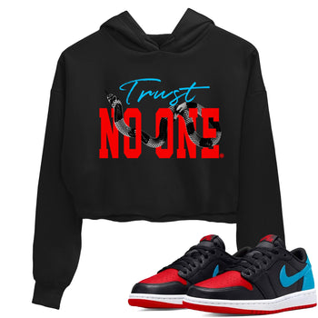 Jordan 1 Low UNC to Chicago shirt to match jordans Trust No One sneaker tees Air Jordan 1 UNC to Chicago SNRT Sneaker Release Tees Black 1 Crop T-Shirt