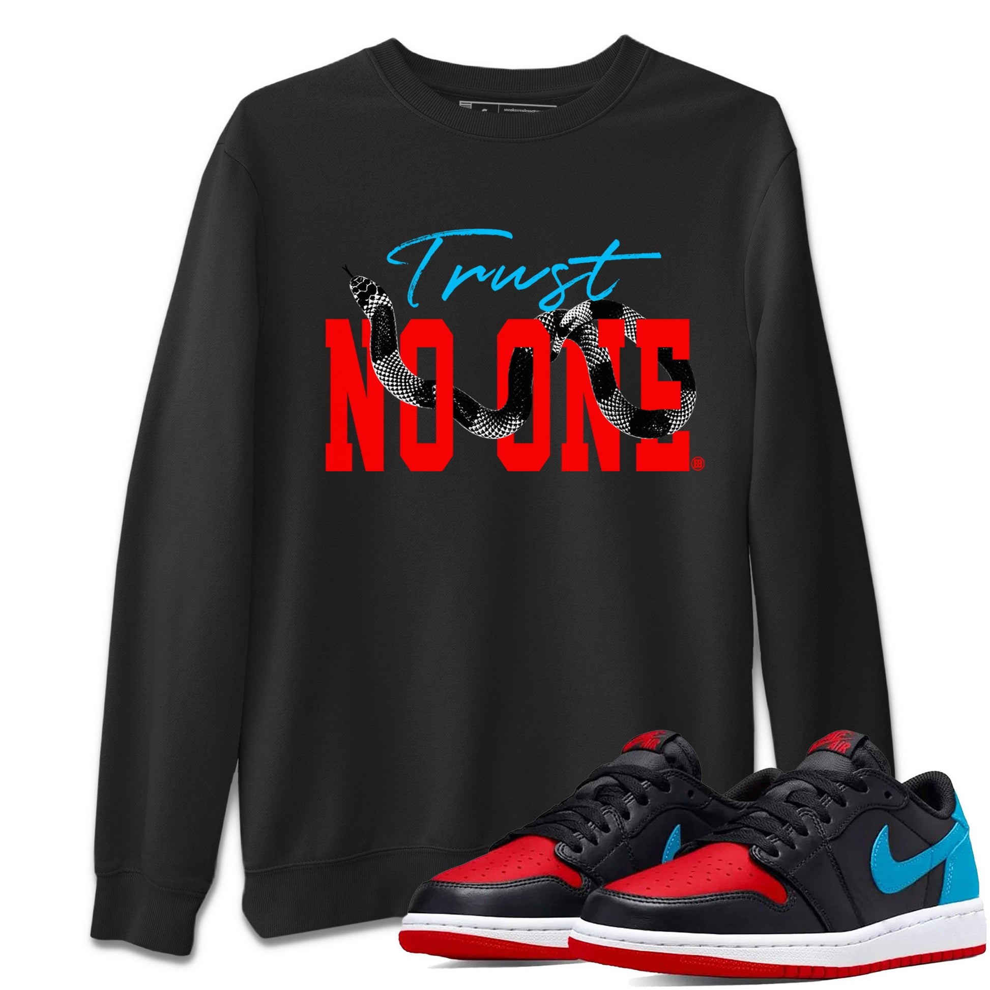 Jordan 1 Low UNC to Chicago shirt to match jordans Trust No One sneaker tees Air Jordan 1 UNC to Chicago SNRT Sneaker Release Tees Unisex Black 1 T-Shirt