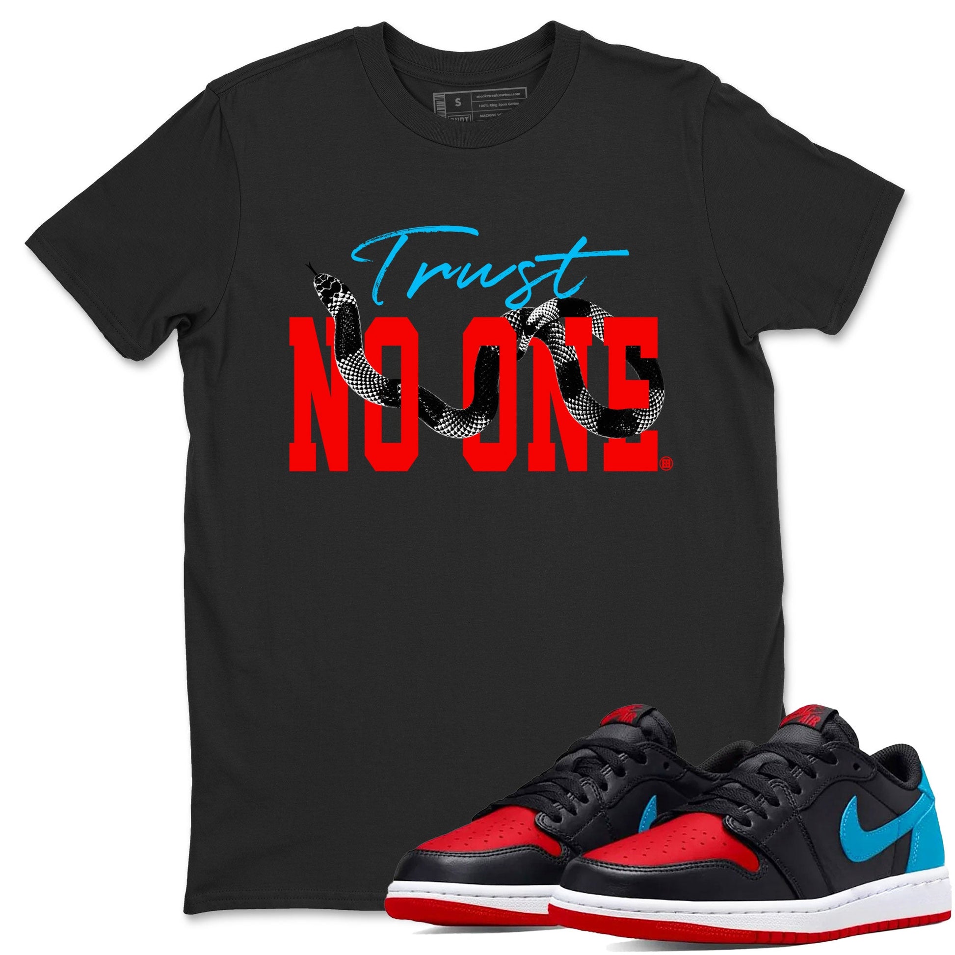 Jordan 1 Low UNC to Chicago shirt to match jordans Trust No One sneaker tees Air Jordan 1 UNC to Chicago SNRT Sneaker Release Tees Unisex Black 1 T-Shirt