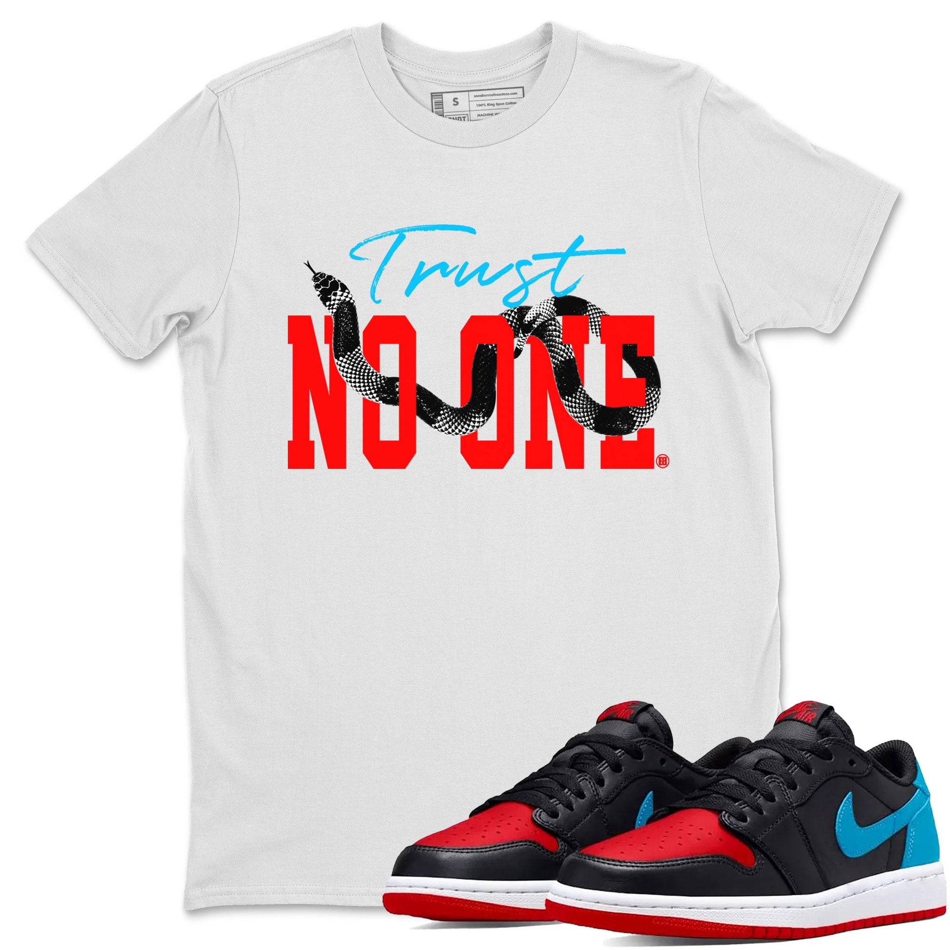 Jordan 1 Low UNC to Chicago shirt to match jordans Trust No One sneaker tees Air Jordan 1 UNC to Chicago SNRT Sneaker Release Tees Unisex White 1 T-Shirt