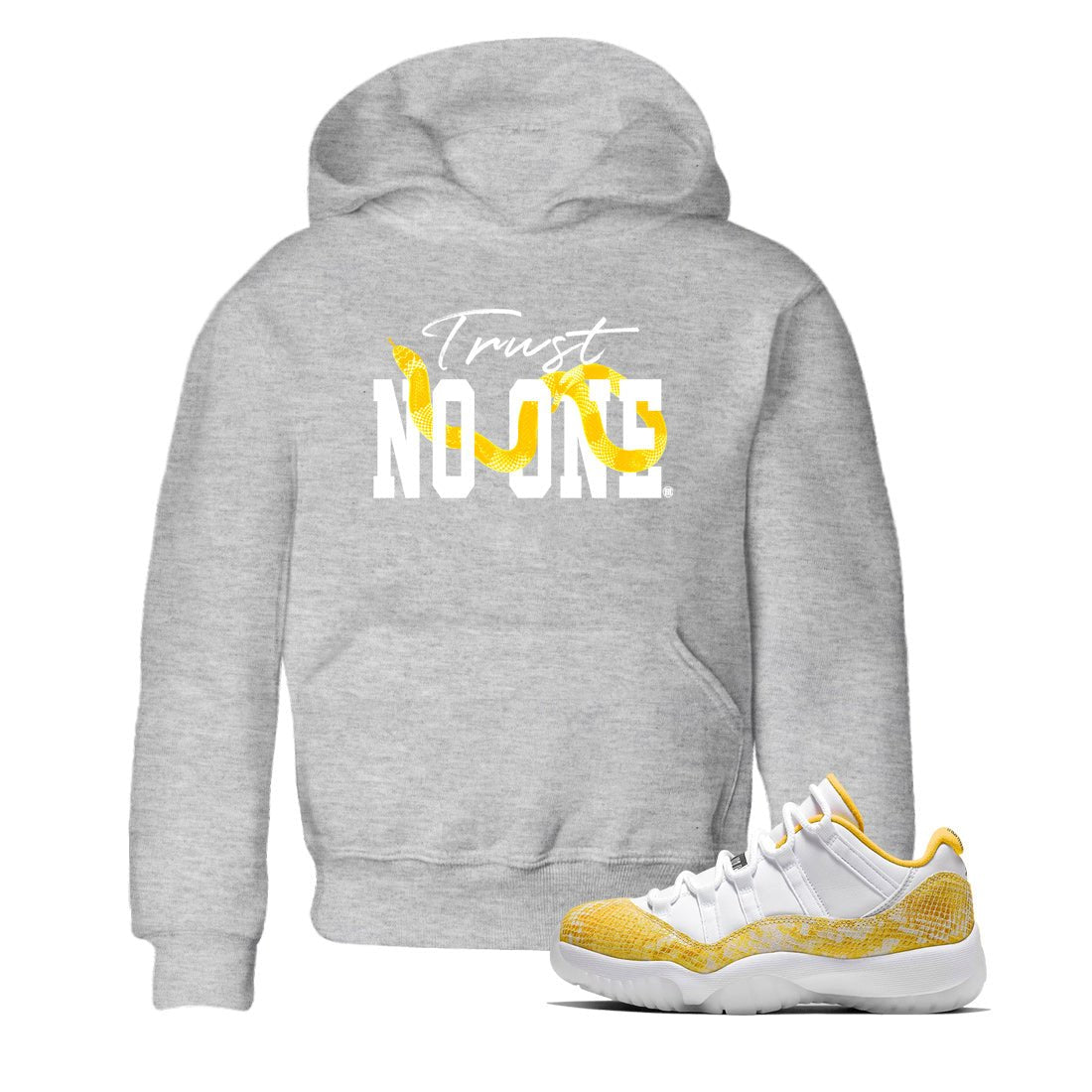 Air Jordan 11 Yellow Python Sneaker Match Tees Trust No One Sneaker Tees Air Jordan 11 Yellow Snakeskin Tee Kids Shirts Heather Grey 1