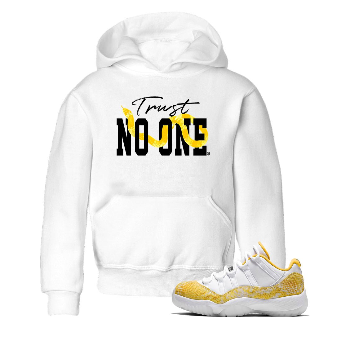 Air Jordan 11 Yellow Python Sneaker Match Tees Trust No One Sneaker Tees Air Jordan 11 Yellow Snakeskin Tee Kids Shirts White 1
