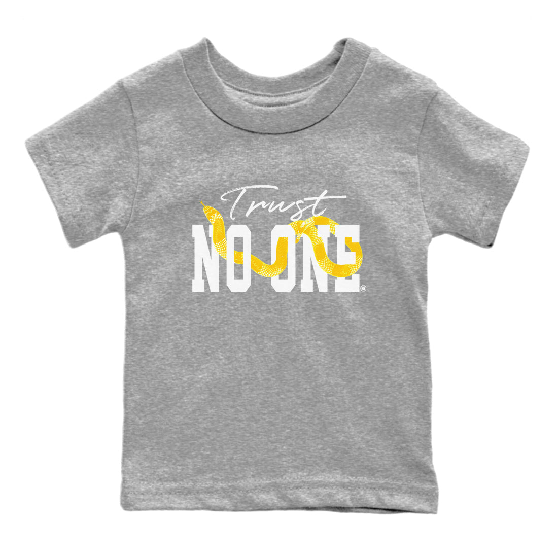 Air Jordan 11 Yellow Python Sneaker Match Tees Trust No One Sneaker Tees Air Jordan 11 Yellow Snakeskin Tee Kids Shirts Heather Grey 2