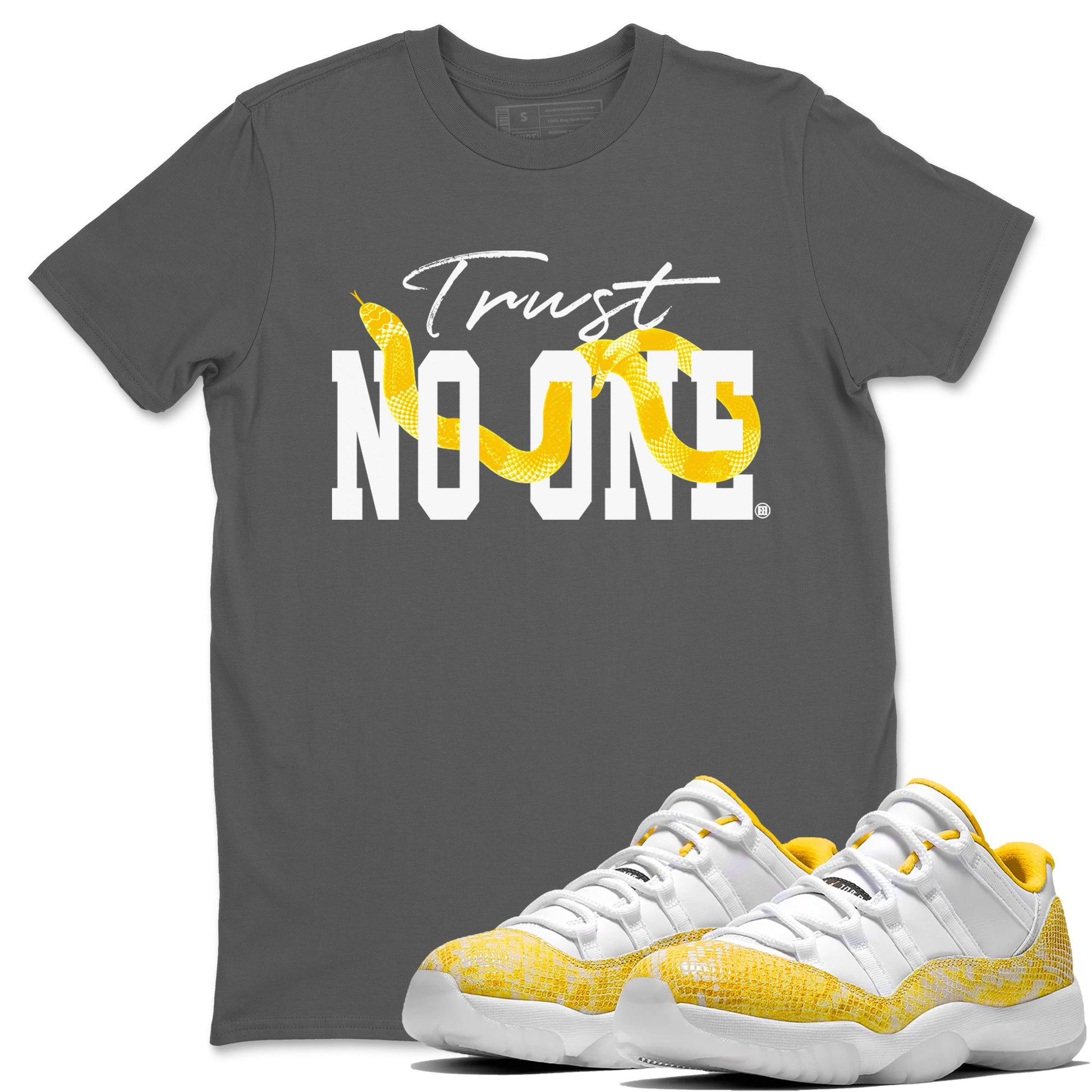 Air Jordan 11 Yellow Python Trust No One Crew Neck Sneaker Tees Air Jordan 11 Yellow Python Sneaker T-Shirts Washing and Care Tip