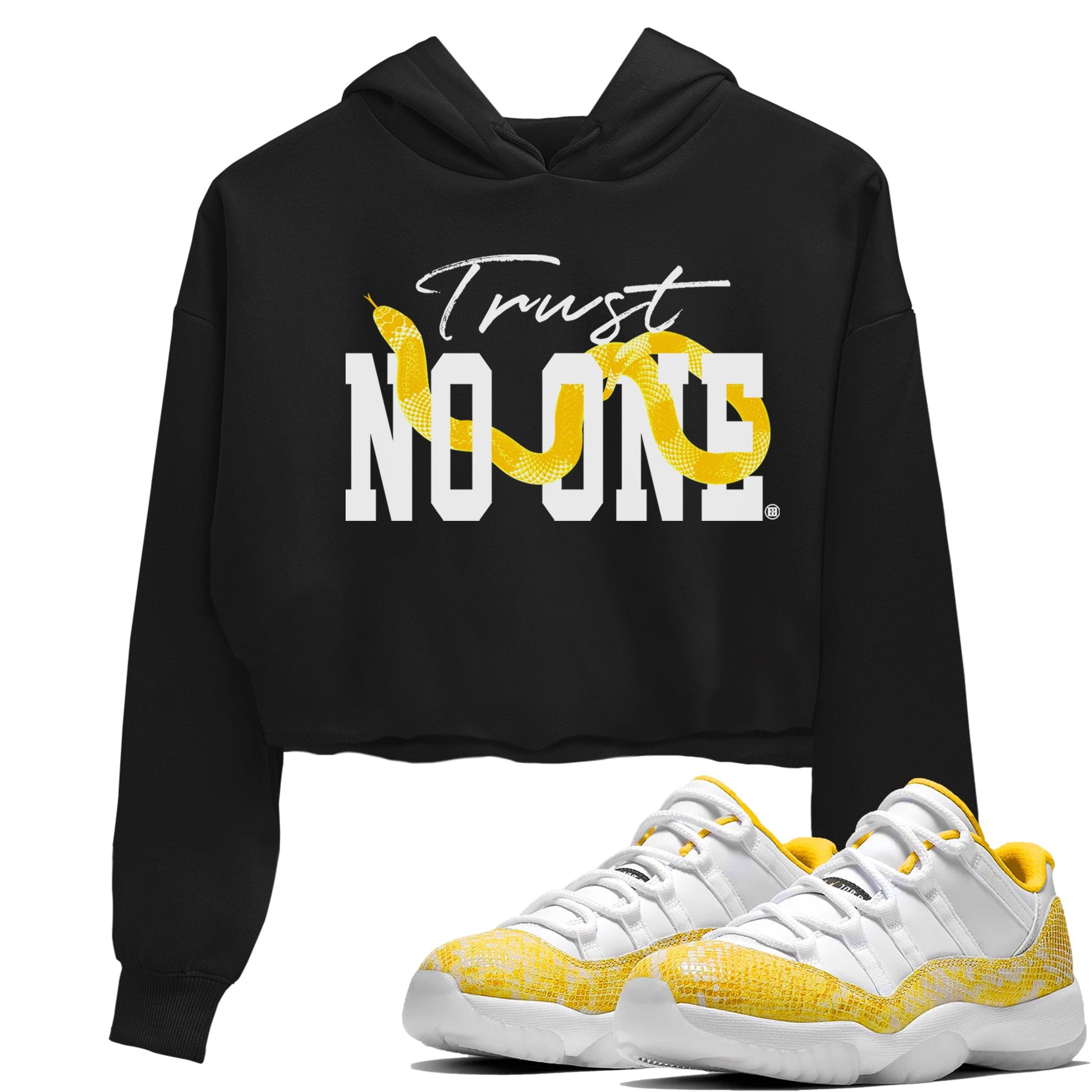 Air Jordan 11 Yellow Python Sneaker Match Tees Trust No One Sneaker Tees Air Jordan 11 Yellow Snakeskin Tee Women's Shirts Black 1