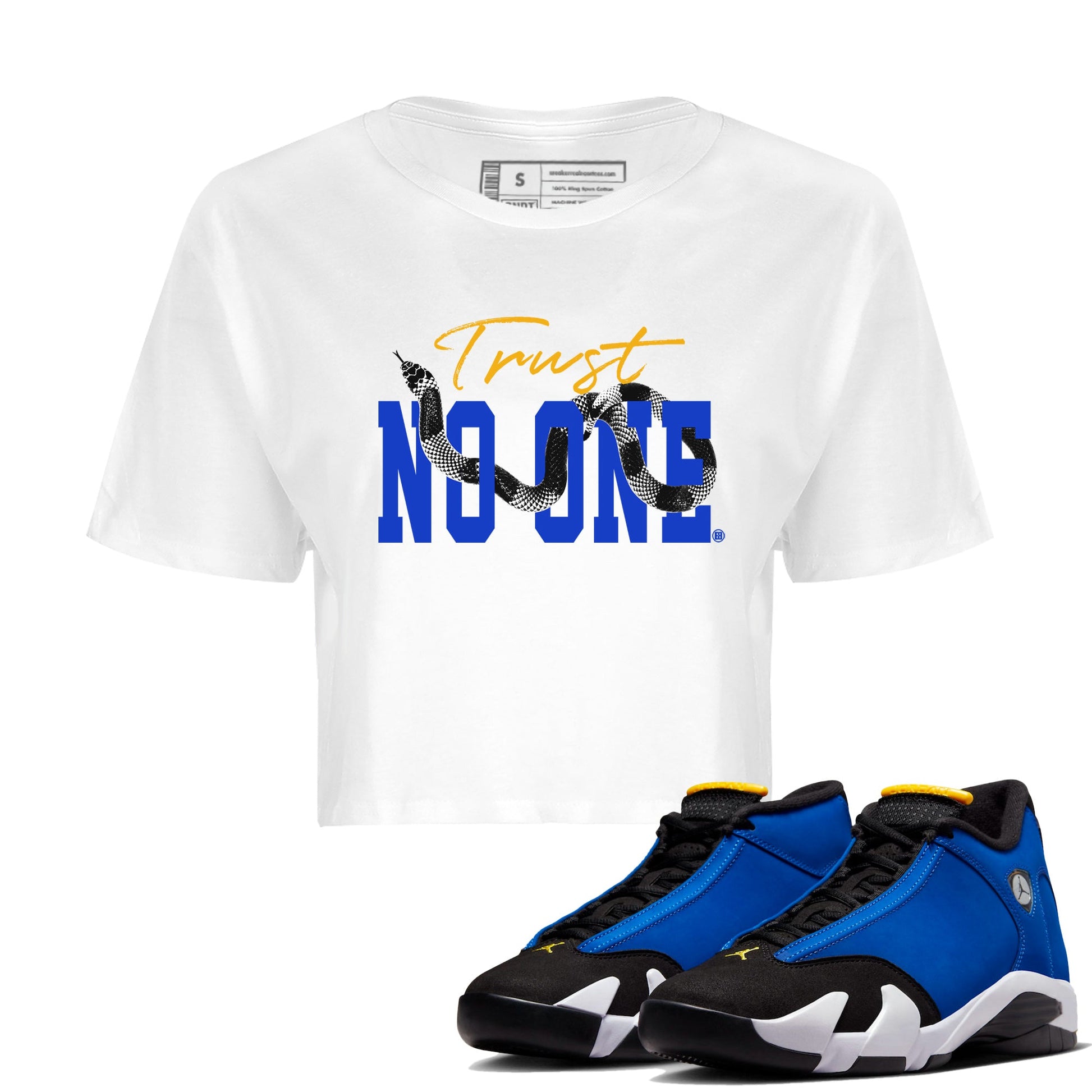 Air Jordan 14 Laney Sneaker Match Tees Trust No One Sneaker Tees Jordan 14 Laney Sneaker Release Tees Women's Shirts White 1