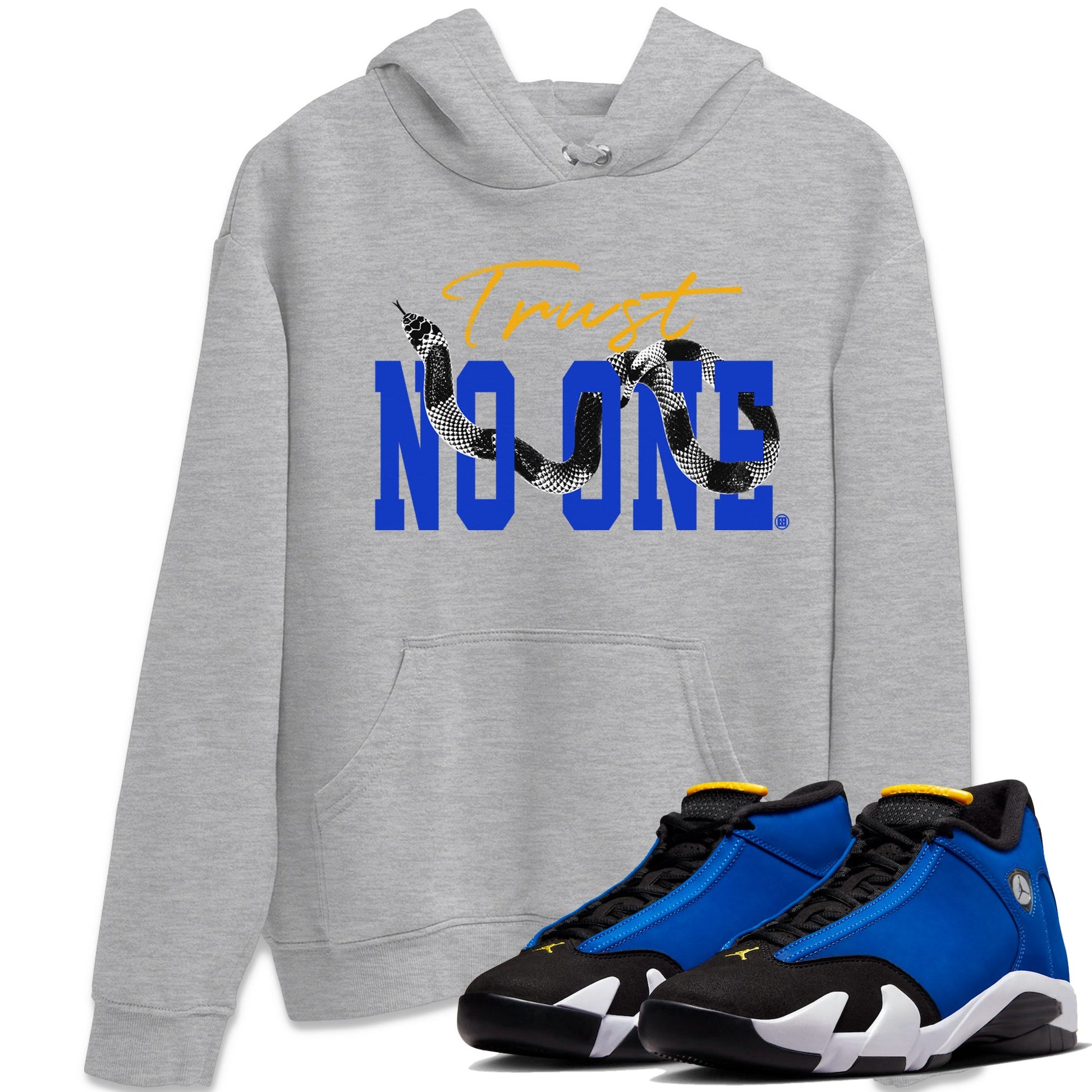 Air Jordan 14 Laney Sneaker Match Tees Trust No One Sneaker Tees Jordan 14 Laney Sneaker Release Tees Unisex Shirts Heather Grey 1