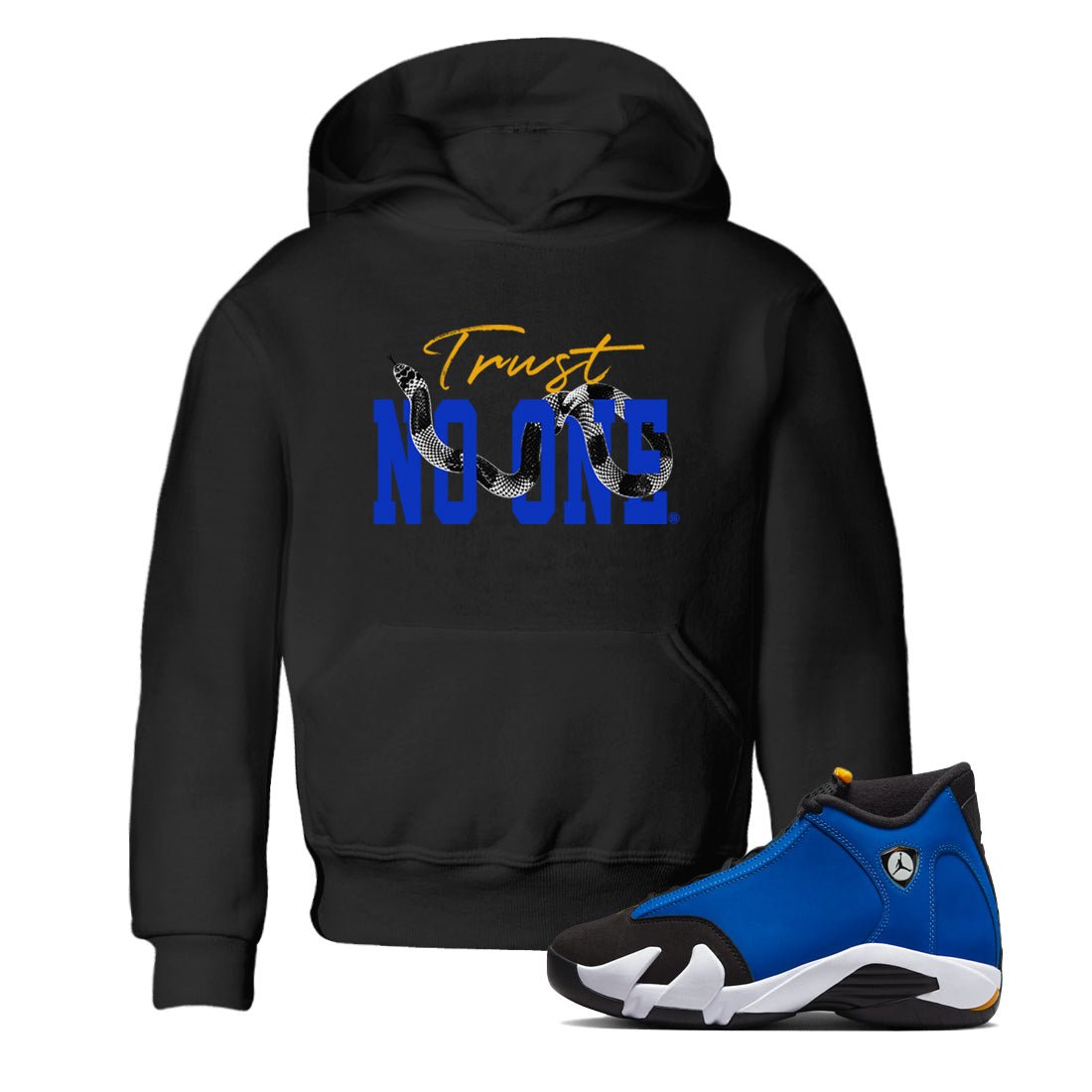 Air Jordan 14 Laney Sneaker Match Tees Trust No One Sneaker Tees Jordan 14 Laney Sneaker Release Tees Kids Shirts Black 1
