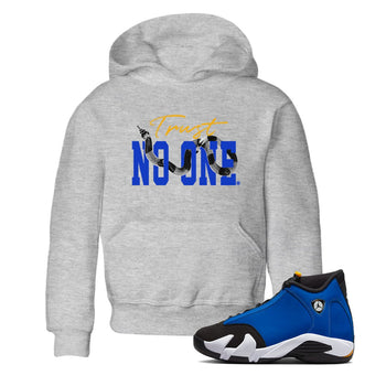 Air Jordan 14 Laney Sneaker Match Tees Trust No One Sneaker Tees Jordan 14 Laney Sneaker Release Tees Kids Shirts Heather Grey 1