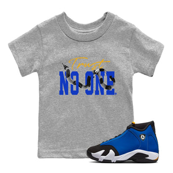 Air Jordan 14 Laney Sneaker Match Tees Trust No One Sneaker Tees Jordan 14 Laney Sneaker Release Tees Kids Shirts Heather Grey 1