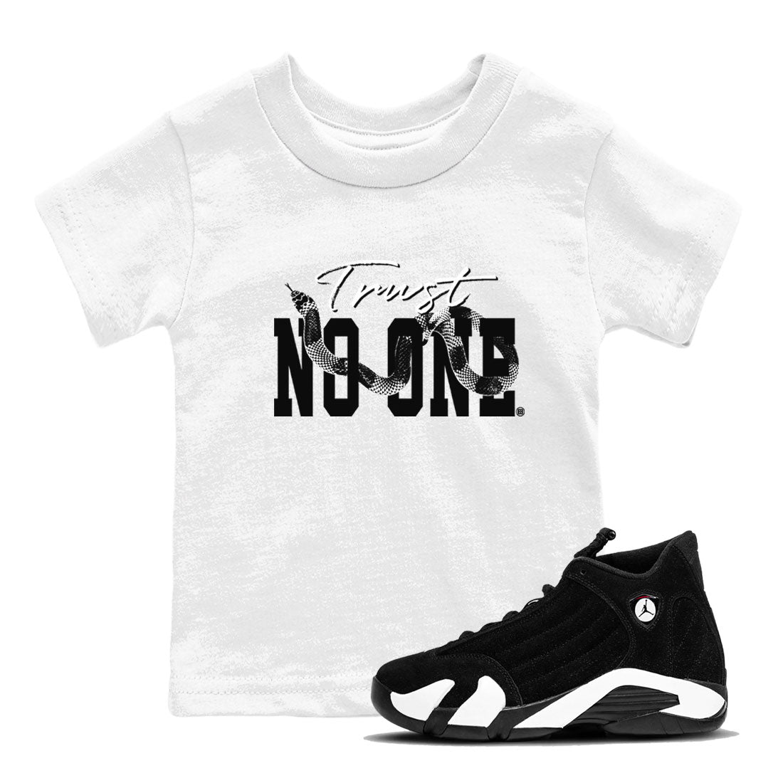 14s Panda shirt to match jordans Trust No One sneaker match tee Air Jordan 14 Panda AJ14 Black White SNRT Sneaker Tees baby toddler White 1 cotton Shirt